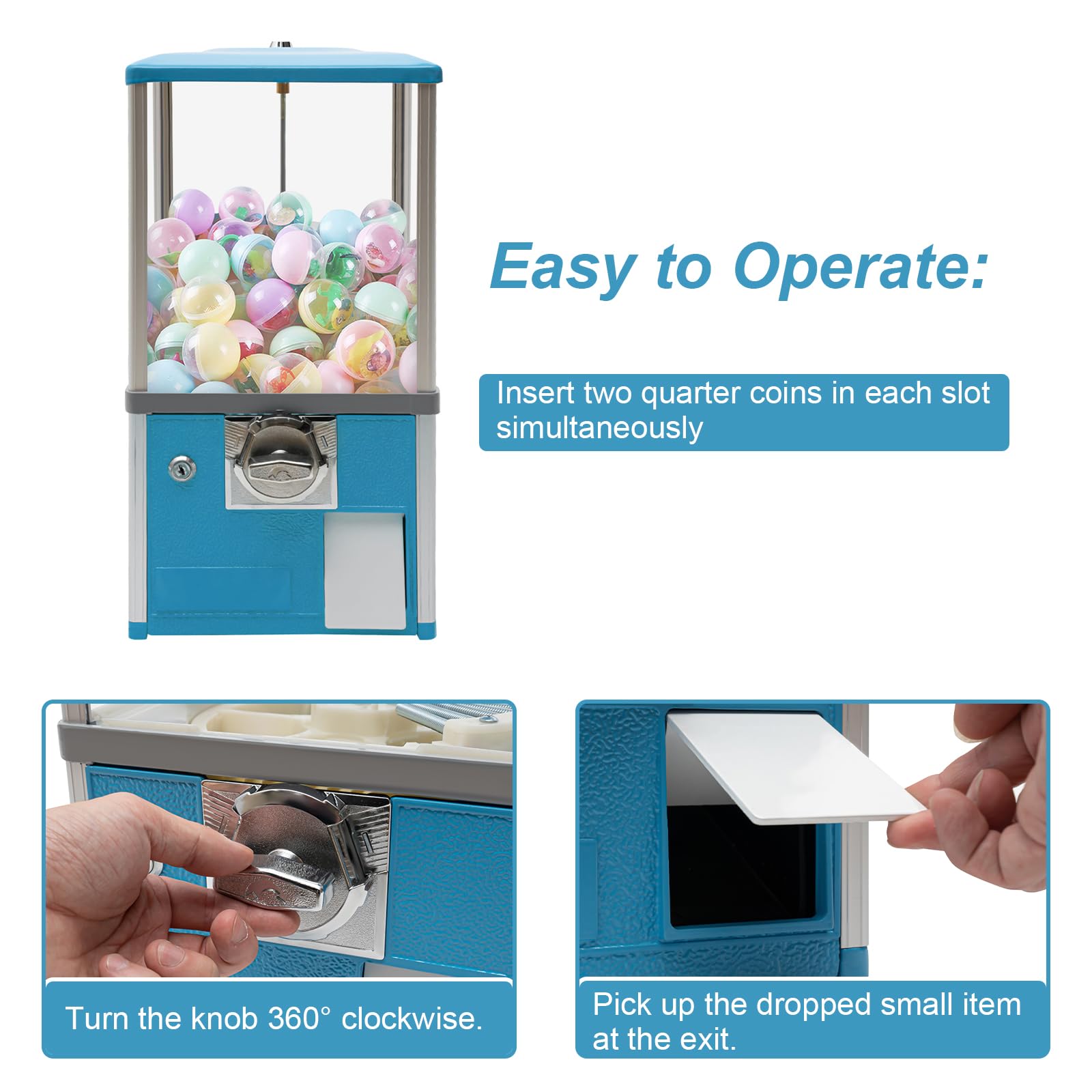 Commercial Bulk Vending Machine for Gumballs & Capsule Toys - 25 Cent Coin Operated Candy Dispenser (4.5-5cm Balls, Blue) - Perfect for Arcades, Malls, and Retail Stores