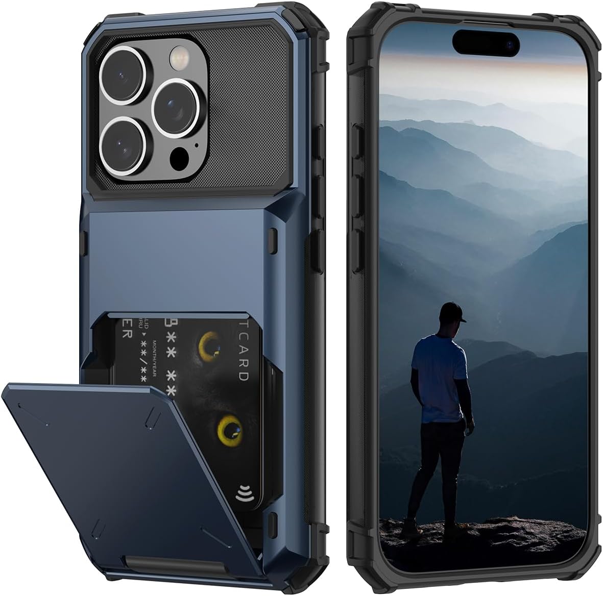 iPhone 16 Pro Case with Card Holder - Heavy Duty Shockproof Protective Cover with Hidden Card Slot | Slim Design for Everyday Use & Travel Protection