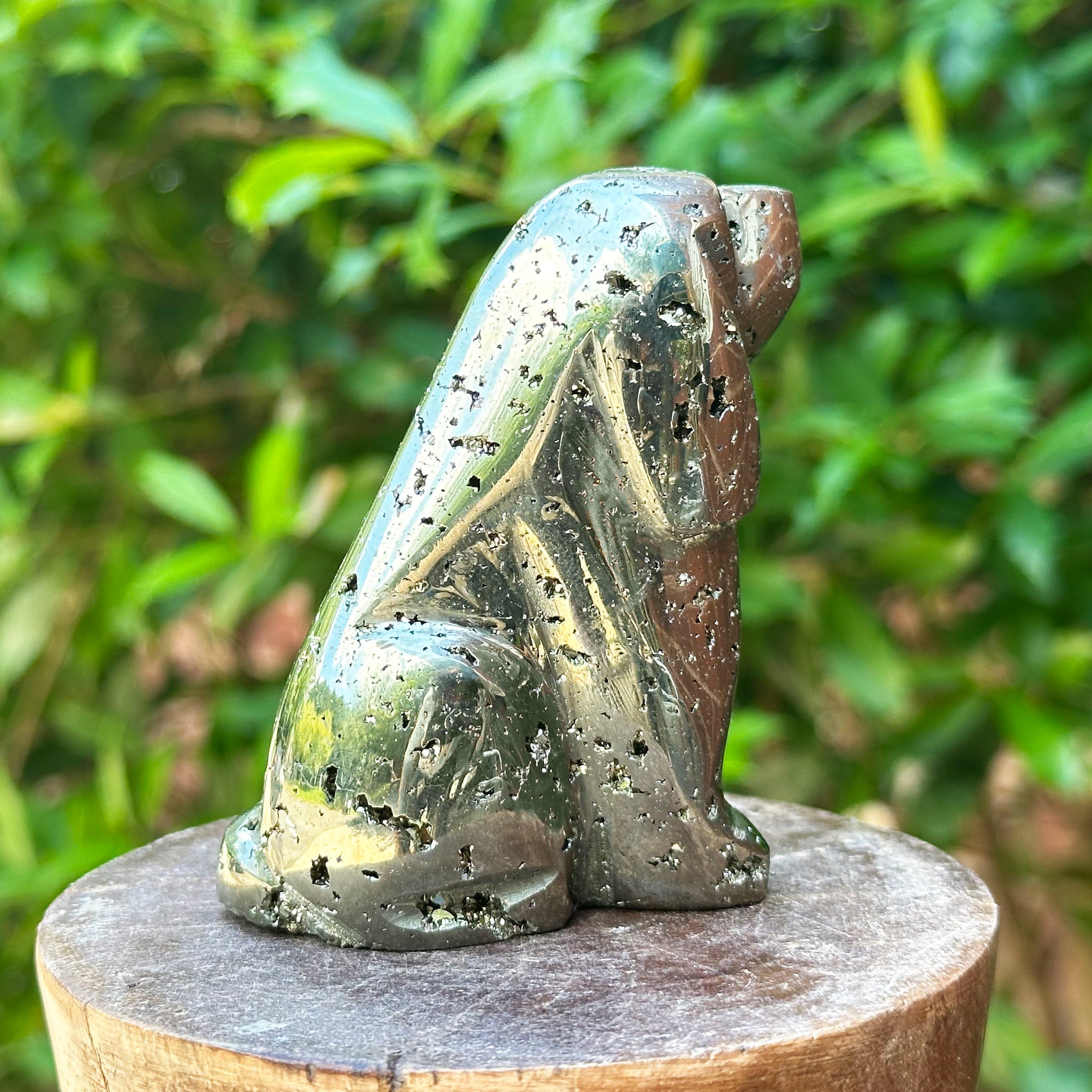 Hand Carved Pyrite Dog Gemstone Figurine - Natural Mineral Crystal Animal Sculpture for Home Decor, Office Display & Feng Shui Collection