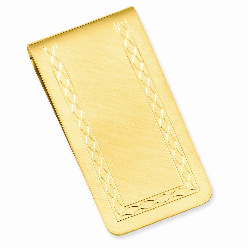 Engravable Gold Plated Money Clip for Men - Solid Polished Back with Florentine Finish - Personalized Jewelry Gift for Dad, Husband, Boyfriend - Perfect for Weddings, Anniversaries & Special Occasions