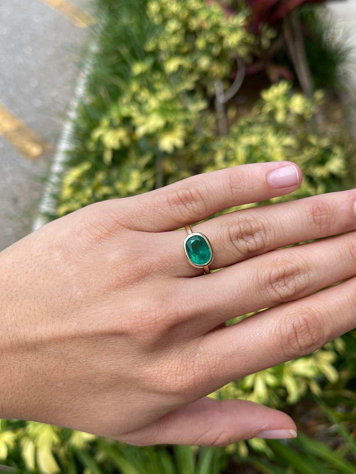 2.70 Carat 14K Gold Dark Rich Green Oval Natural Emerald Solitaire East-West Bezel Ring for Women – Elegant Wedding, Engagement, Anniversary Jewelry Gift
