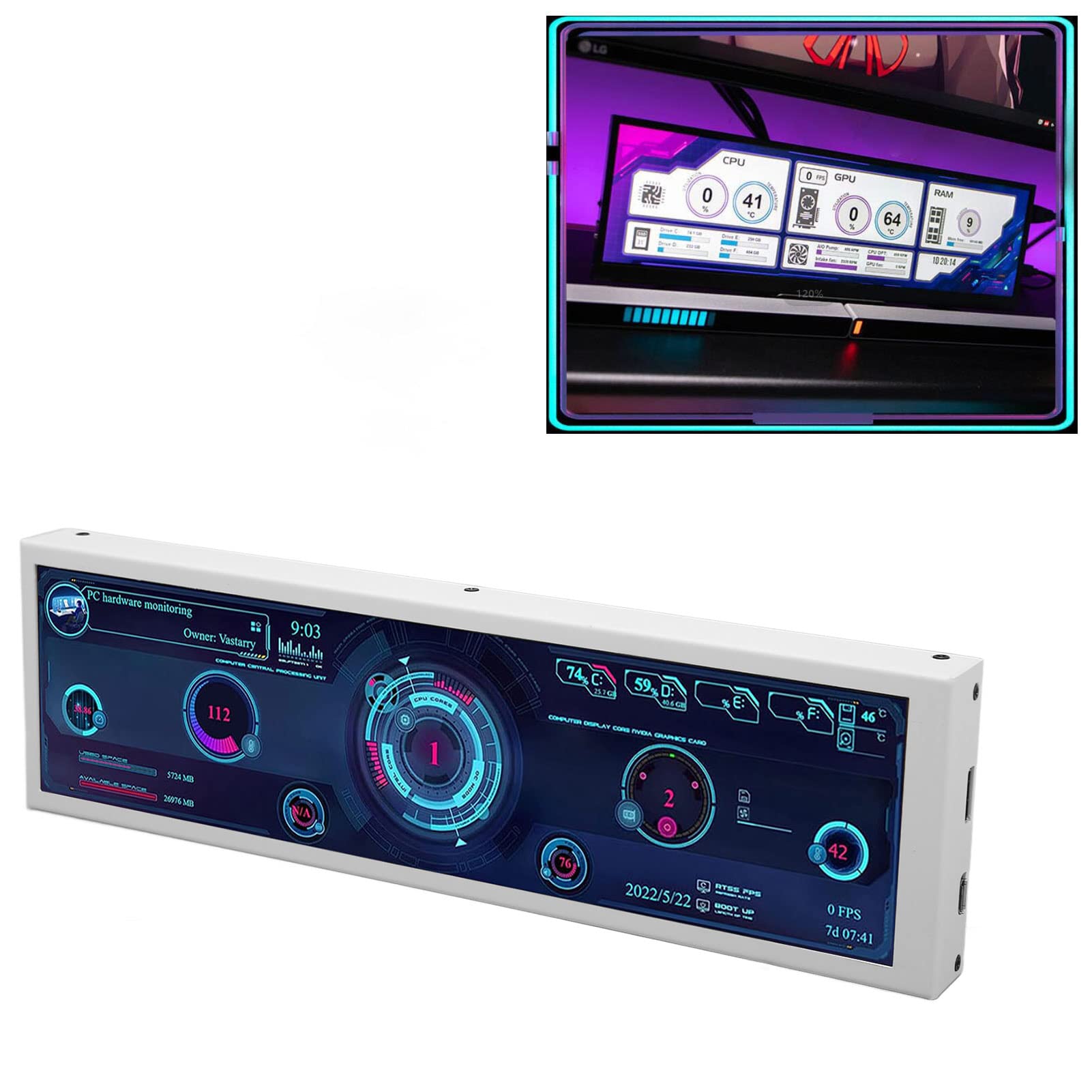 8.8 Inch USB Mini PC Sensor Panel Display - Zopsc Computer Temp Monitor for CPU HDD Data (Windows/Linux Compatible) - Perfect for Gaming Rigs, Workstations & Home Office PCs