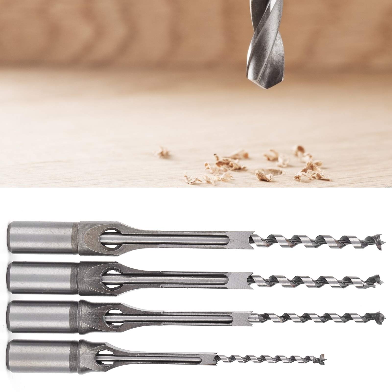 Premium Woodworking Square Hole Drill Bits Set - 4PCS High-Speed Steel Square Hole Drilling Tools for Square Tenon Machines - Perfect for Furniture Making, Cabinet Joinery & DIY Wood Projects
