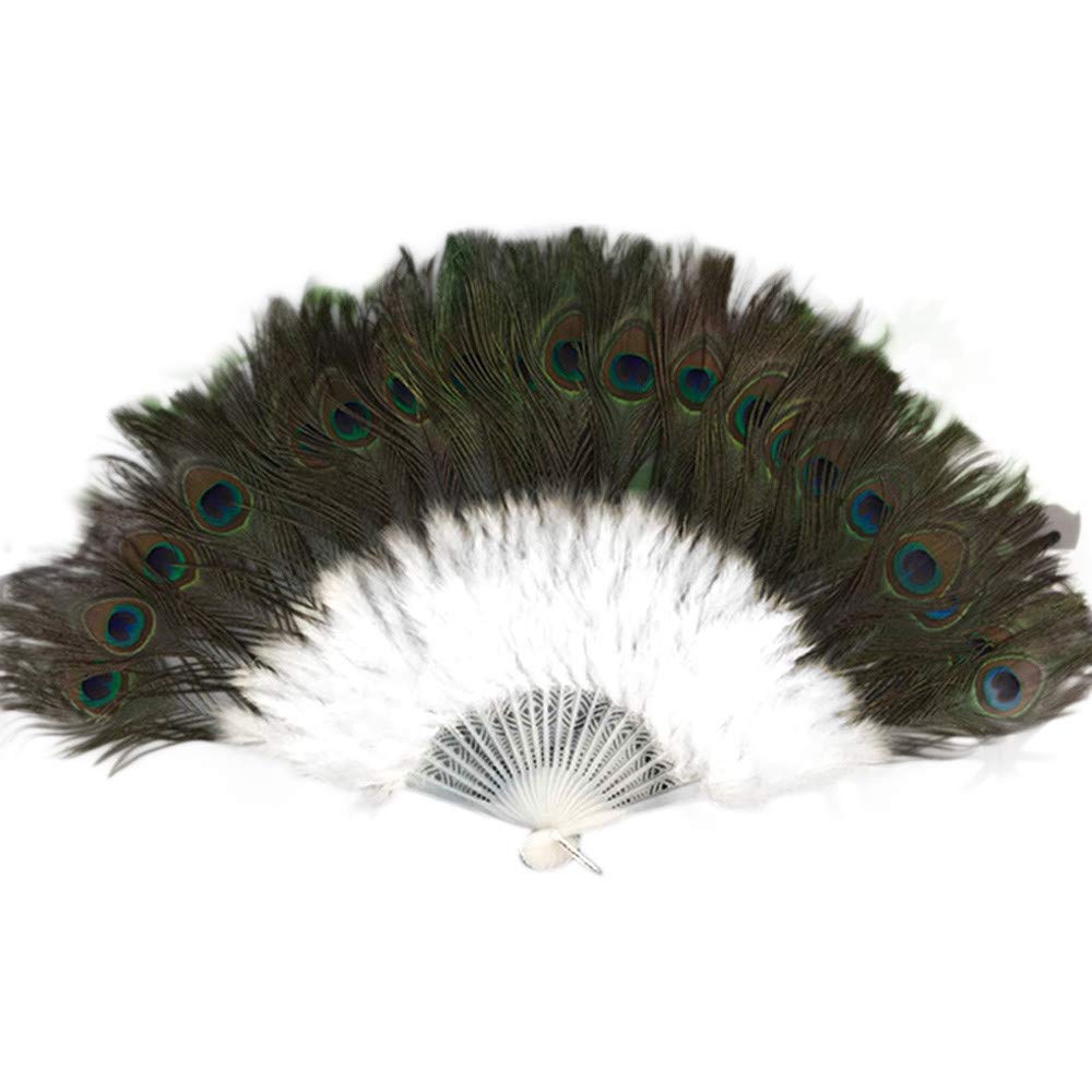 21-Piece Peacock Feather Folding Hand Fan - Elegant Large Feather Fan for Dance Performances, Wedding Showgirls, DIY Home & Office Decor (White) | Perfect for Stage Shows, Costume Accessories, and Themed Party Decorations