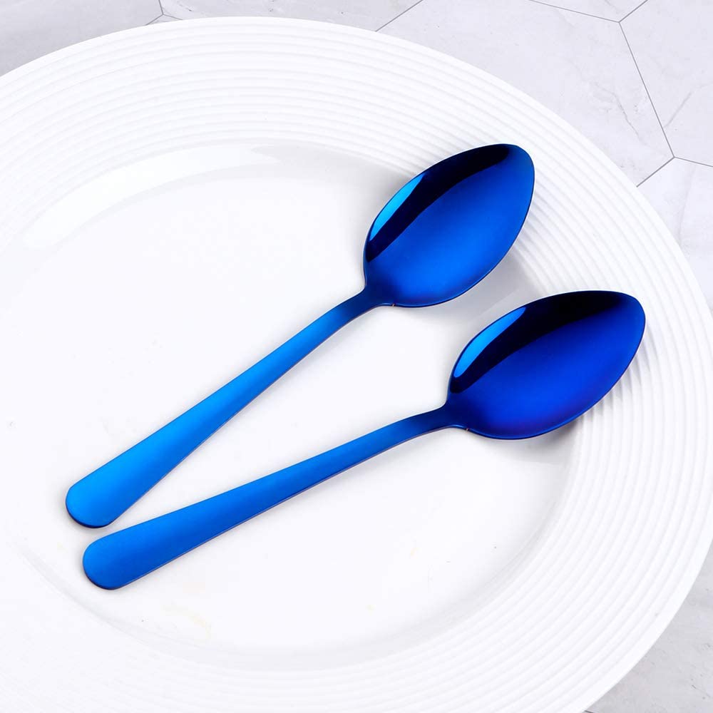 12-Piece Stainless Steel Dinner Spoon Set - 7-inch Blue Titanium Soup Spoons, Dishwasher Safe Silverware for Family Dining, Parties, Restaurants & Weddings | Perfect for Everyday Meals, Entertaining Guests & Fine Dining