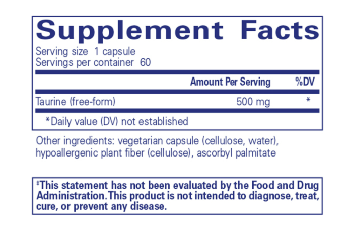 Pure Taurine 500mg 60 Vegetarian Capsules | Energy & Focus Supplement for Athletes & Fitness Enthusiasts | Pre-Workout & Post-Workout Recovery Support