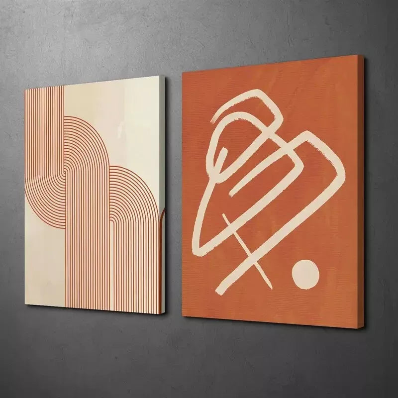 2Pcs Bohemian Abstract Orange Geometric Canvas Wall Art - 50x75cm Framed High Quality Print - 100% Australian Made - Ready to Hang - Perfect for Living Room, Bedroom & Office Decor