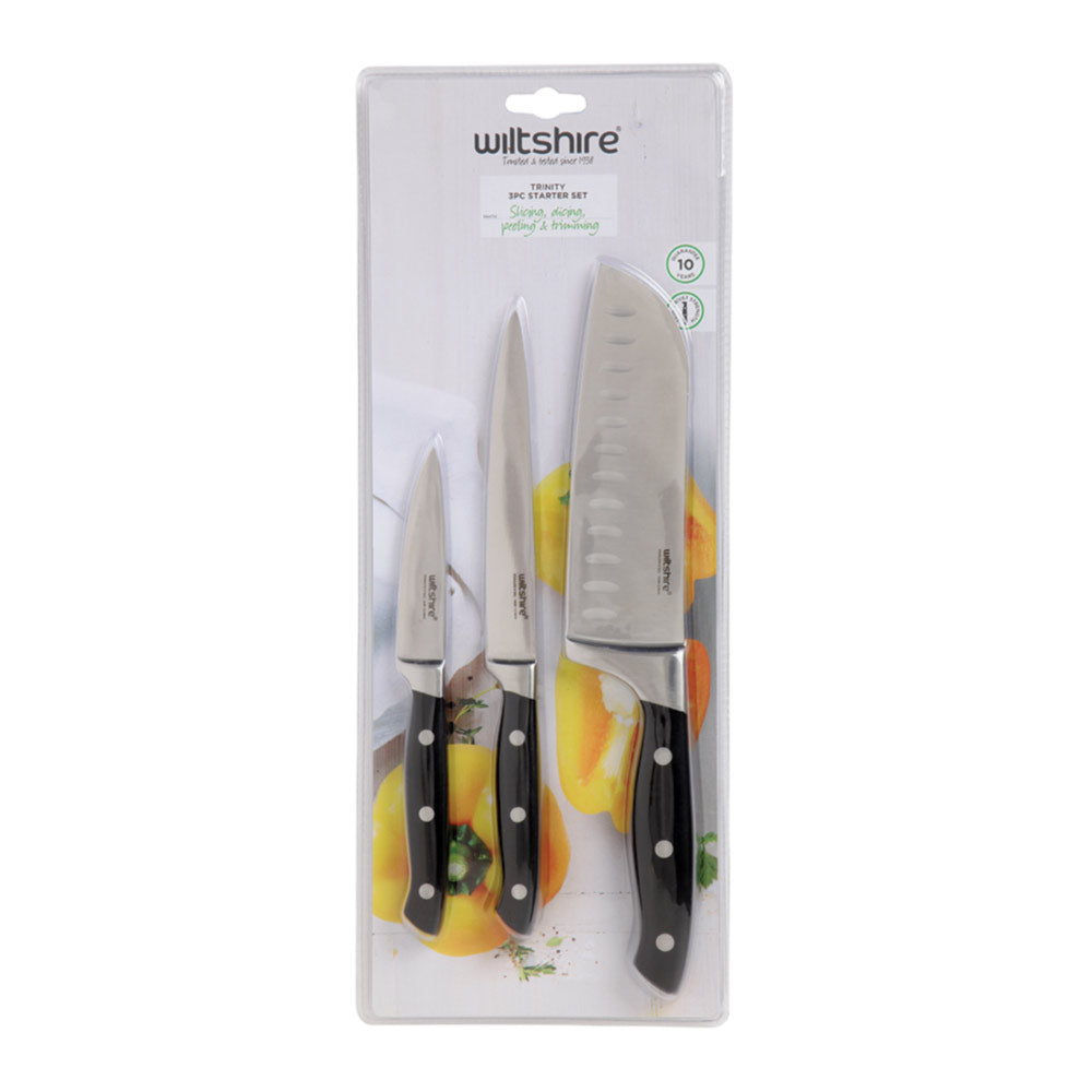 Trinity Knife Starter Set - 3-Piece Stainless Steel Kitchen Knives for Slicing, Dicing & Chopping | Perfect for Home Chefs & Cooking Enthusiasts