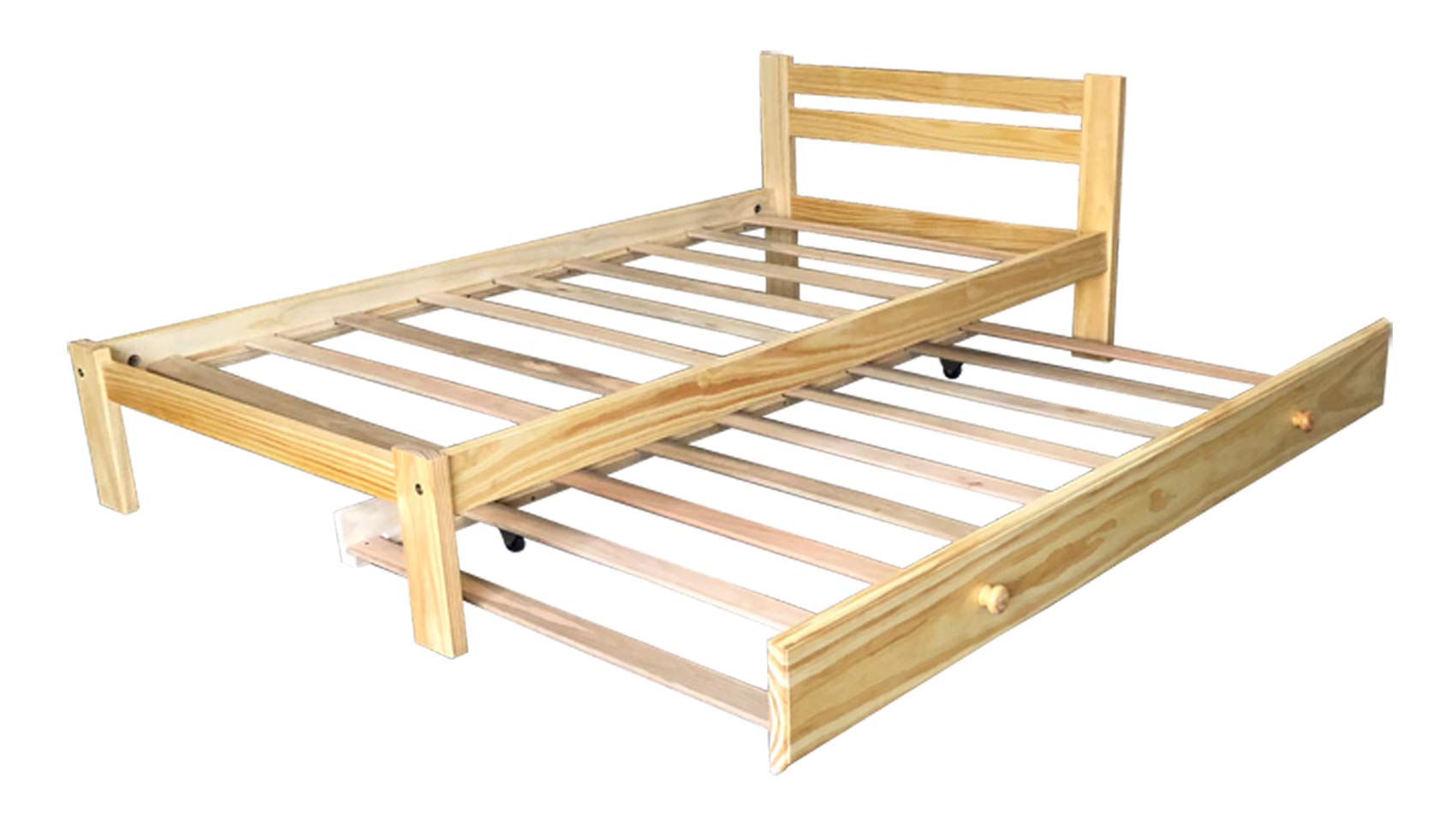 Natural Pine Twin Bed with Trundle - Solid Pine Wood Bed Frame with Hardwood Slats | Sturdy Kids Bed for Boys & Girls | Perfect for Small Bedrooms, Guest Rooms & Dormitories