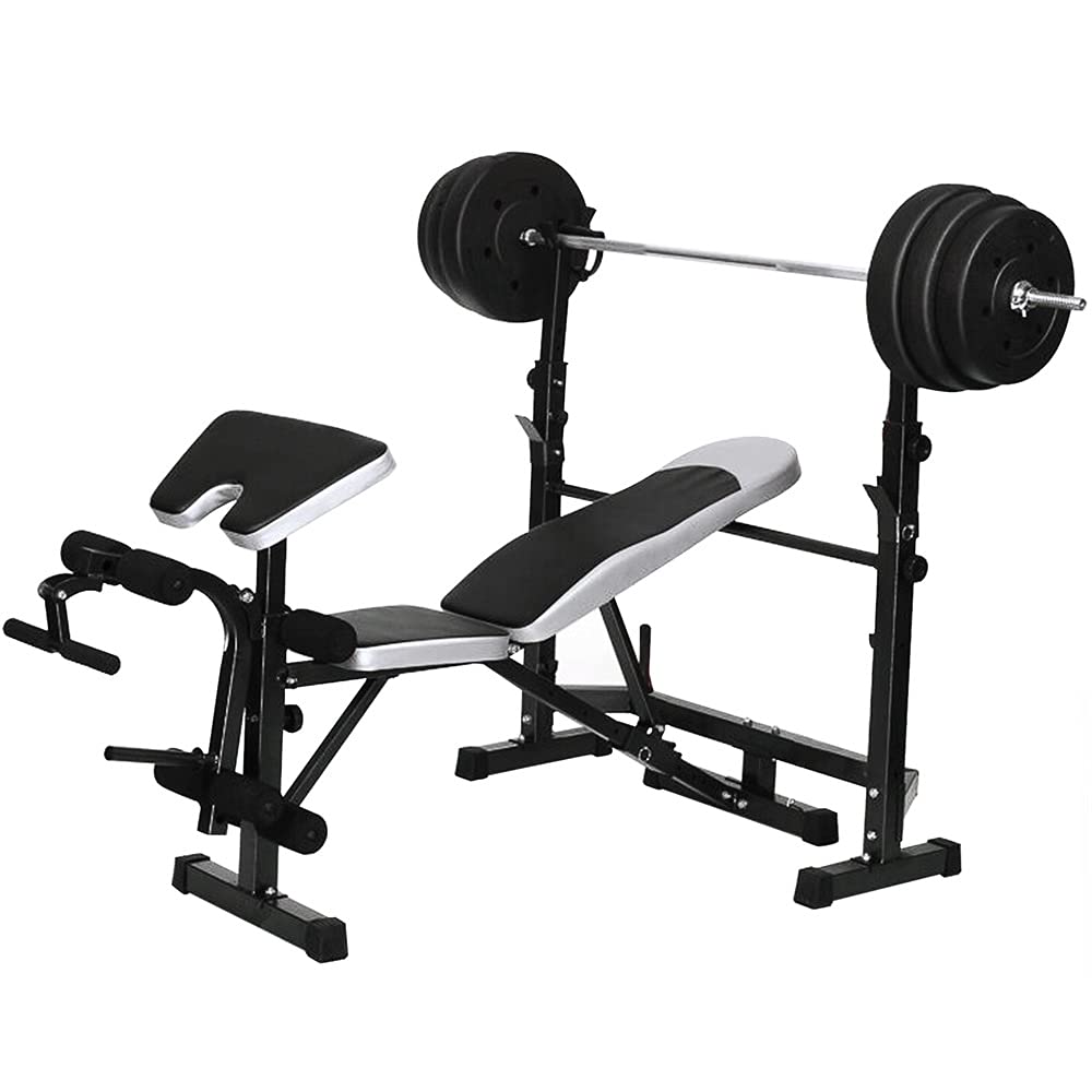 HAKENO Adjustable Olympic Weight Bench with Squat Rack - Incline/Decline/Flat Workout Bench with Arm Curl Pad & Leg Extension - Heavy Duty Home Gym Equipment for Strength Training & Bodybuilding