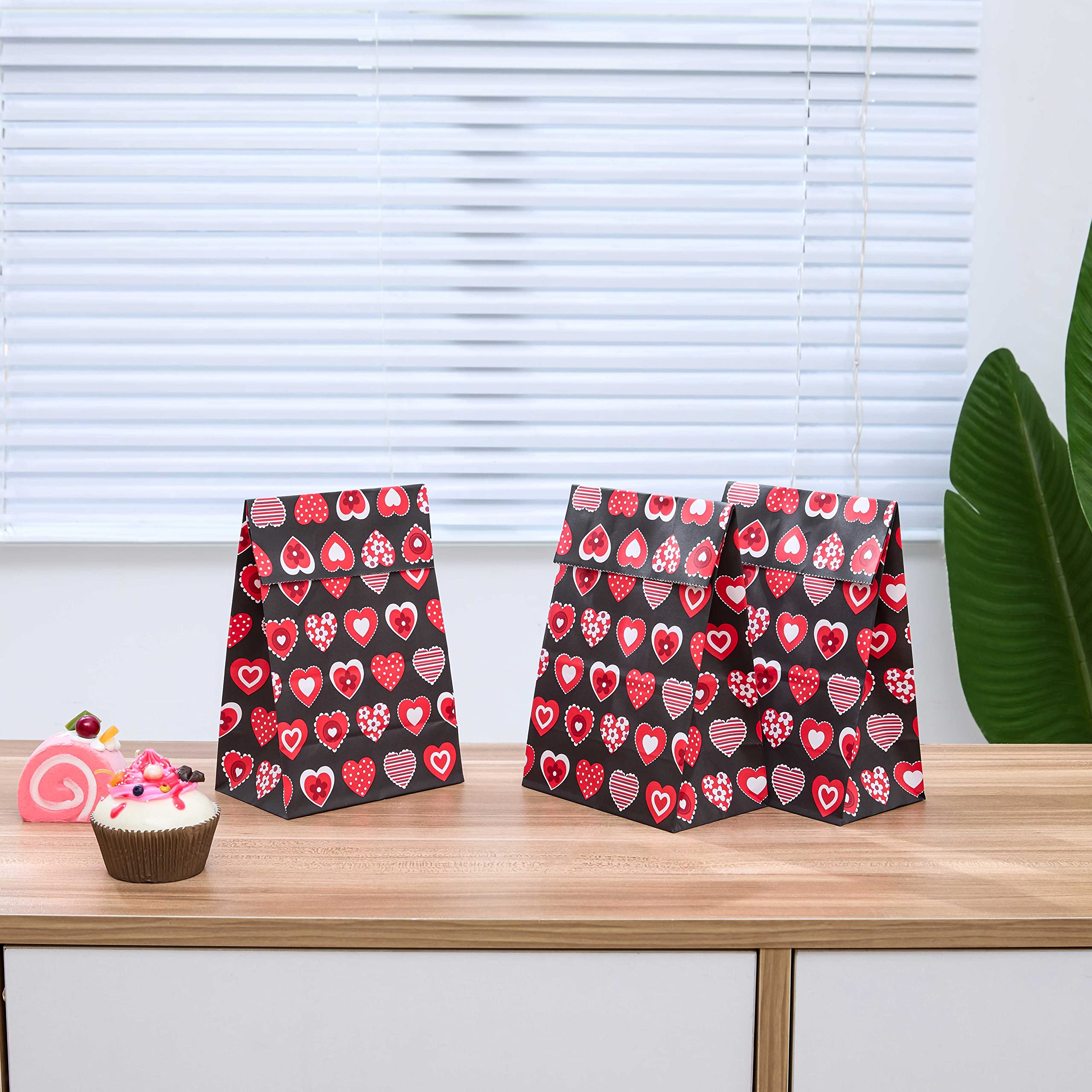 30 Pack Red Heart Party Favor Bags - Bulk Valentines Day Goodie Bags for Kids, Classroom Parties, Mothers Day Gifts - Perfect for School Celebrations, Birthday Favors & Holiday Events