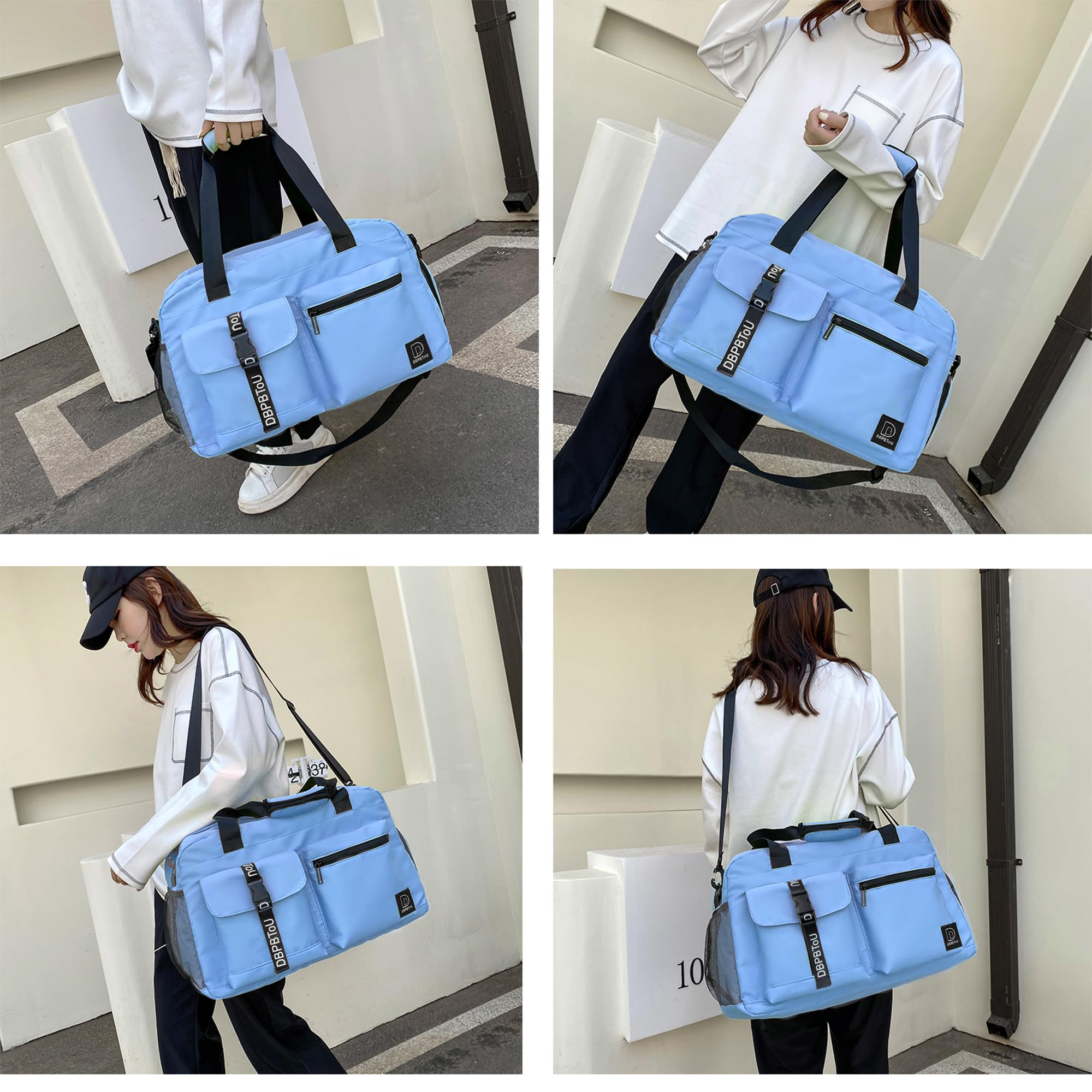 Best Duffle Bag for Women & Men - Waterproof Gym Bag for Travel, Carry On Luggage with Shoe Compartment - Perfect for Fitness, Workout, Dance & Weekend Getaways (Blue)