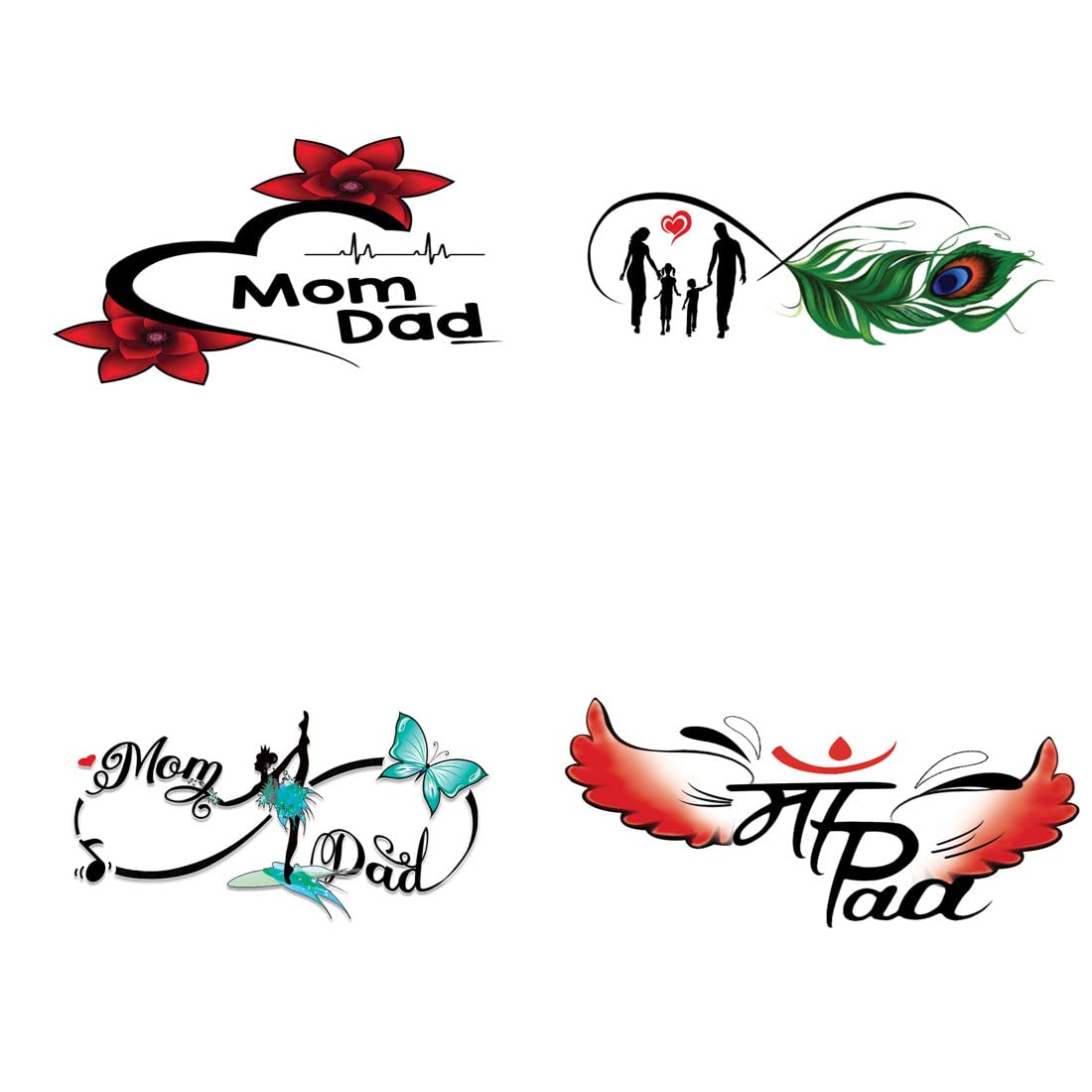 Mom Dad & Maa Paa Combo Temporary Tattoos for Men & Women - Waterproof Fake Body Art for Couples, Family Bonding & Special Occasions