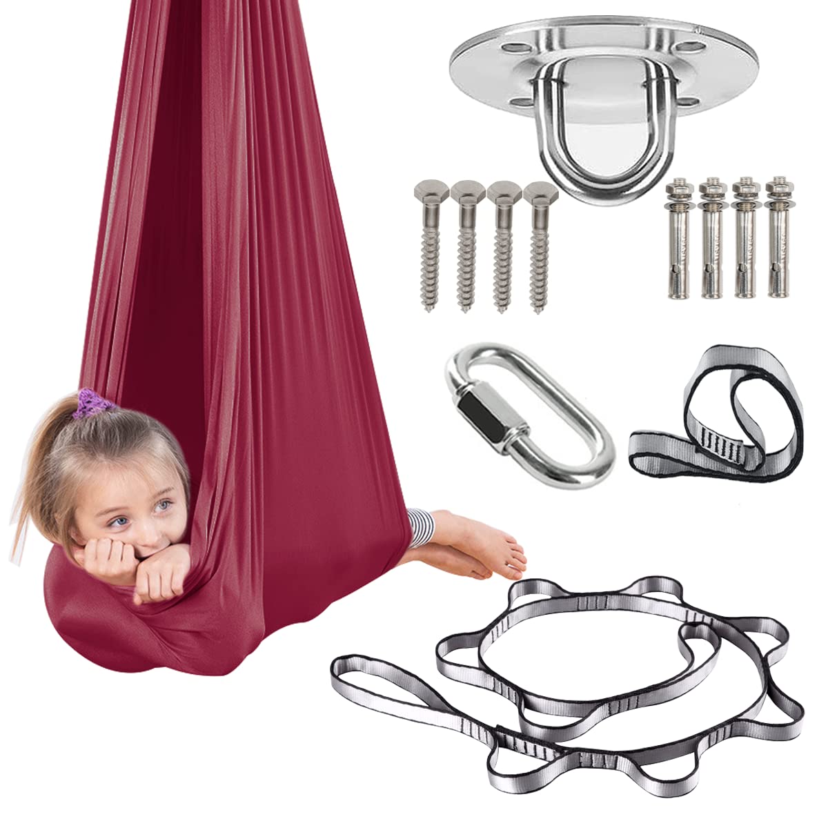 Sensory Swing for Kids & Adults - Indoor Therapy Cuddle Swing & Outdoor Hammock for ADHD, Autism & Special Needs - Calming Effect - Wine Red (59