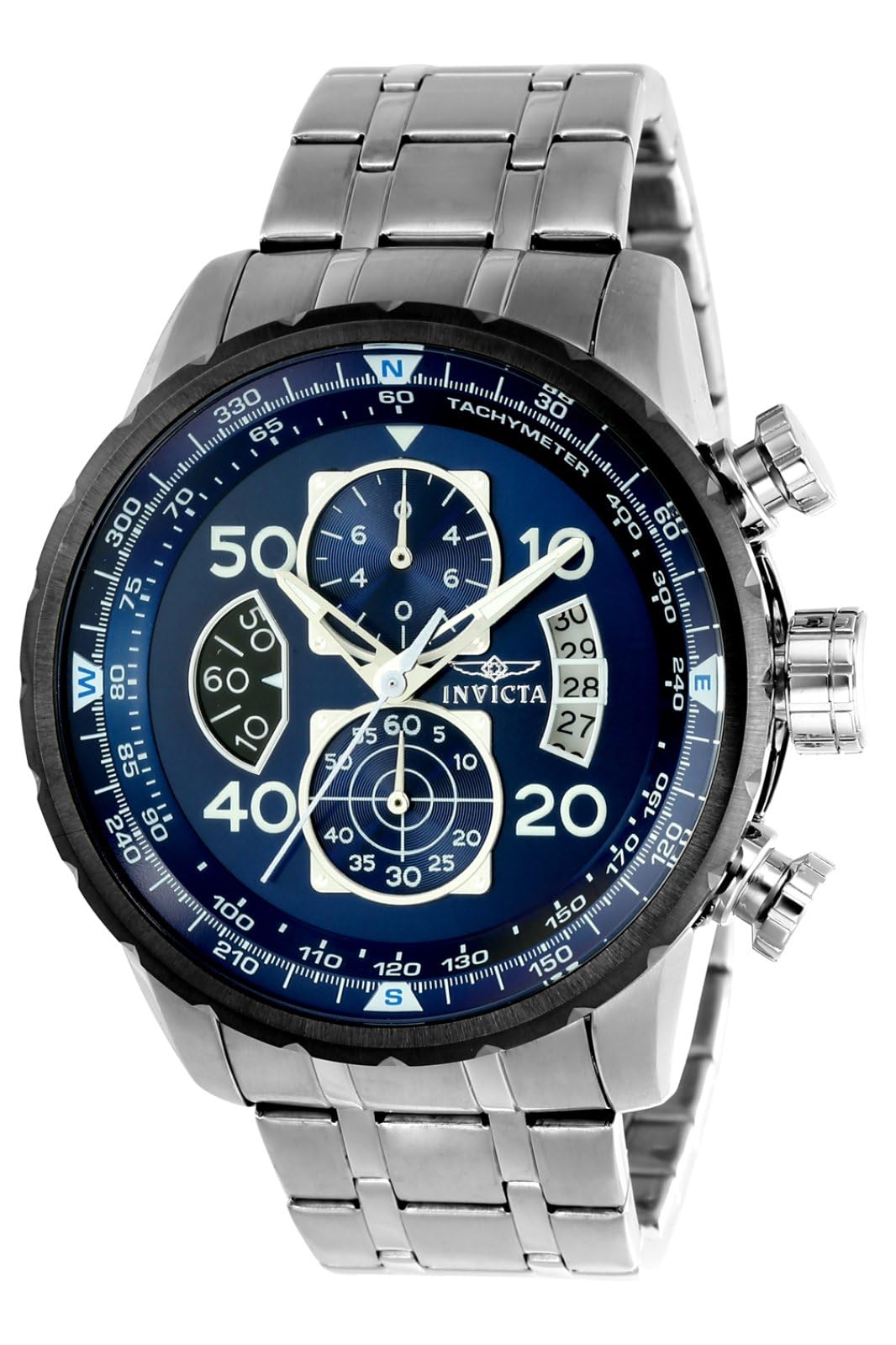Invicta Aviator Men's Stainless Steel Quartz Watch - 48mm Large Face Pilot Style Watch for Aviation Enthusiasts & Everyday Wear
