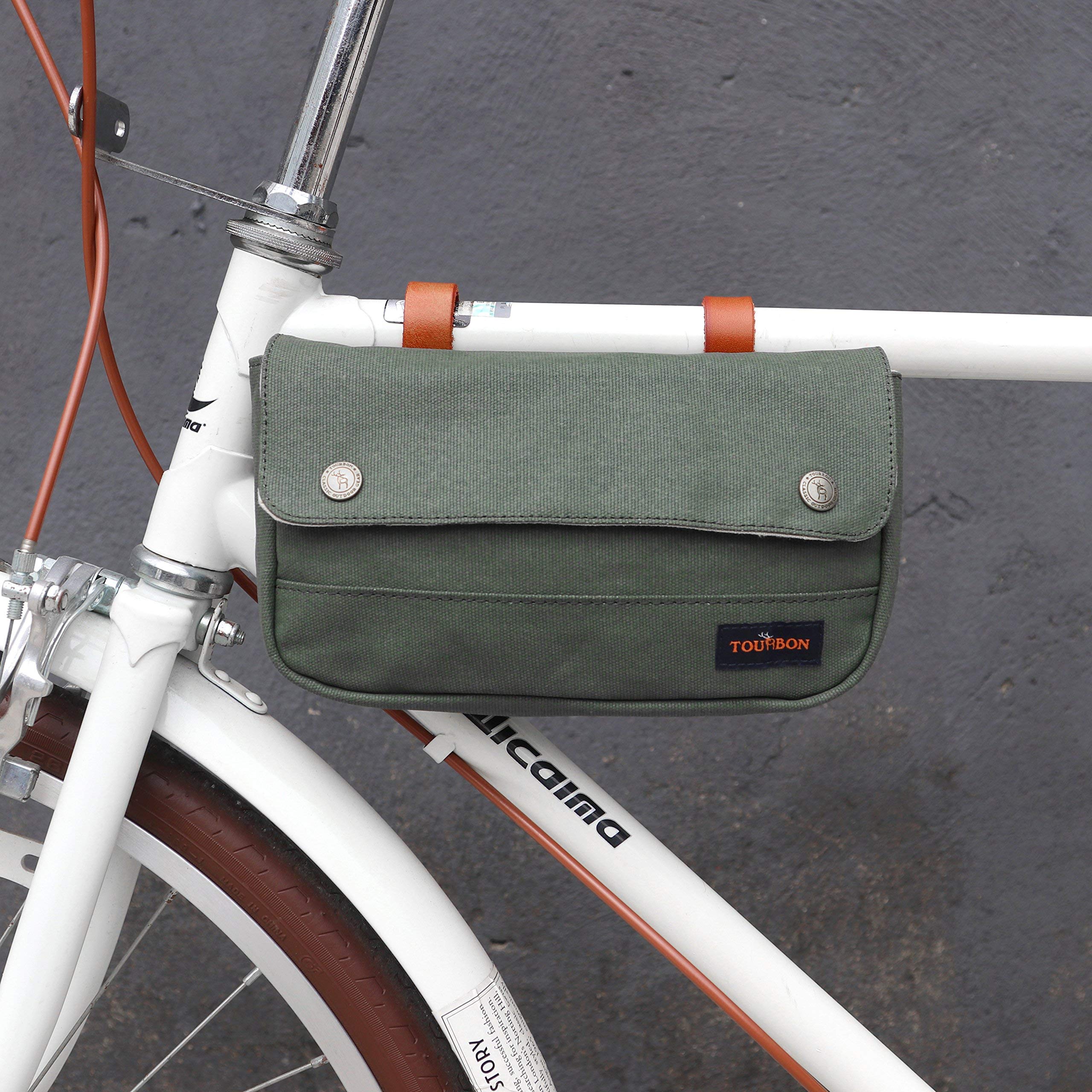 TOURBON Waterproof Bike Handlebar Bag - Durable Canvas Cycling Bag for Commuting, Touring & Outdoor Adventures