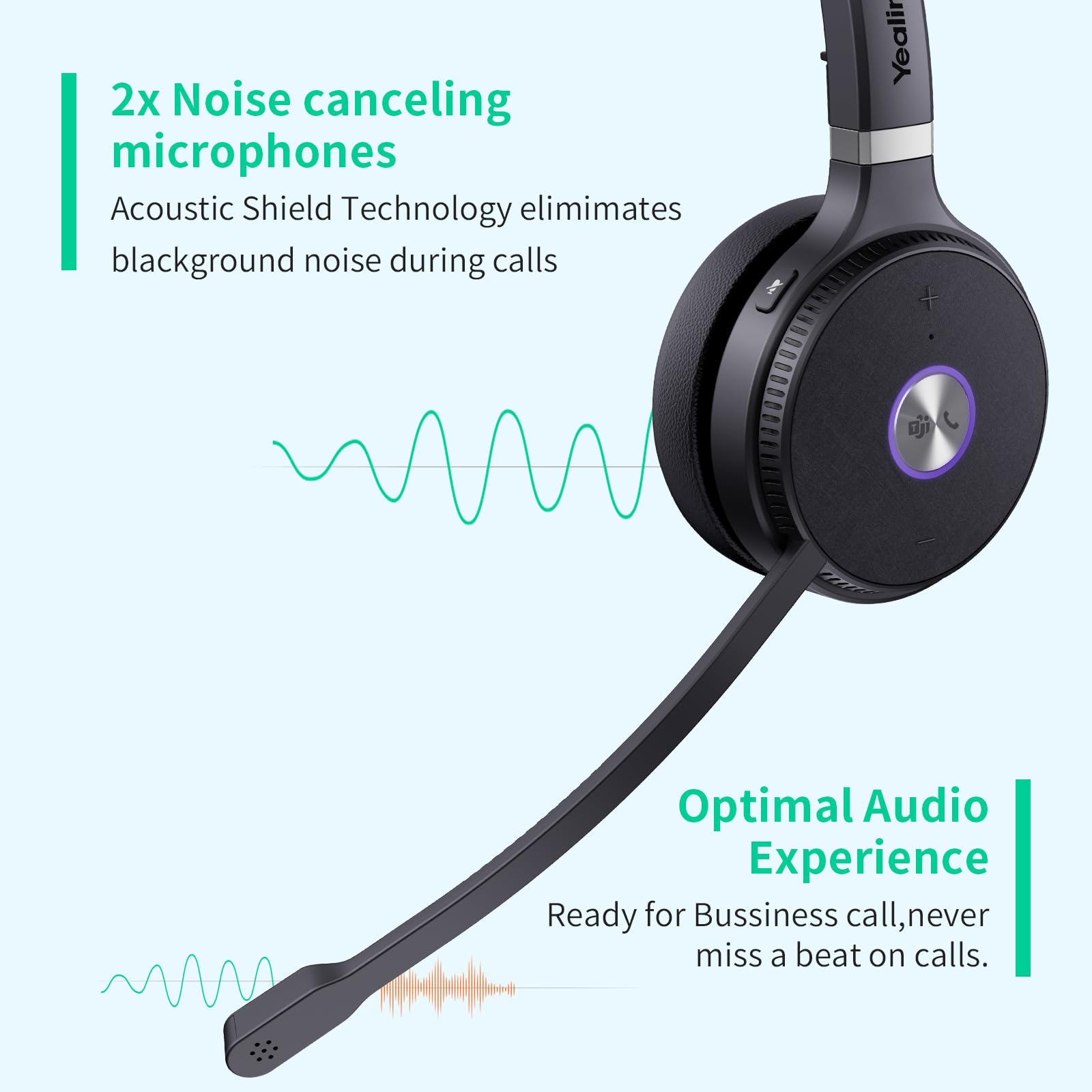 Yealink WH62 V2 Wireless Headset with Noise-Canceling Microphone - DECT 6.0 Headset for PC, Laptop, VoIP Phones | Certified for Zoom, Teams, Skype | Ideal for Home Office, Call Centers & Remote Work