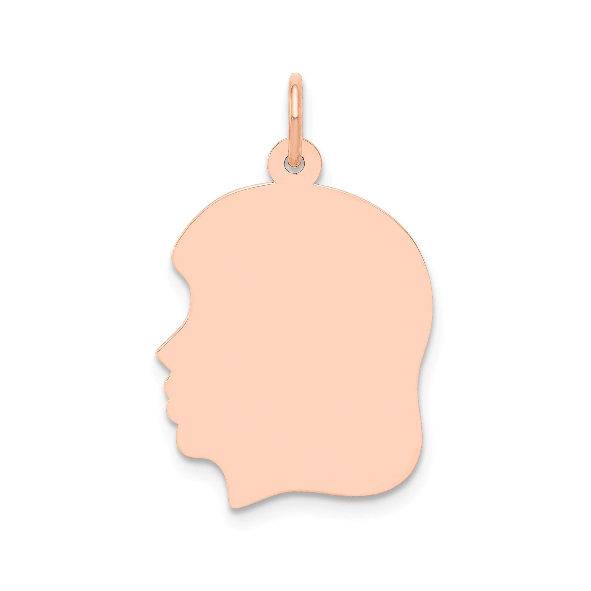 14K Rose Gold Engravable Girl Head Charm - Medium .018 Gauge Left-Facing Pendant for Necklace, Jewelry Making & Gift Giving (Perfect for Birthdays, Anniversaries & Personalized Keepsakes)