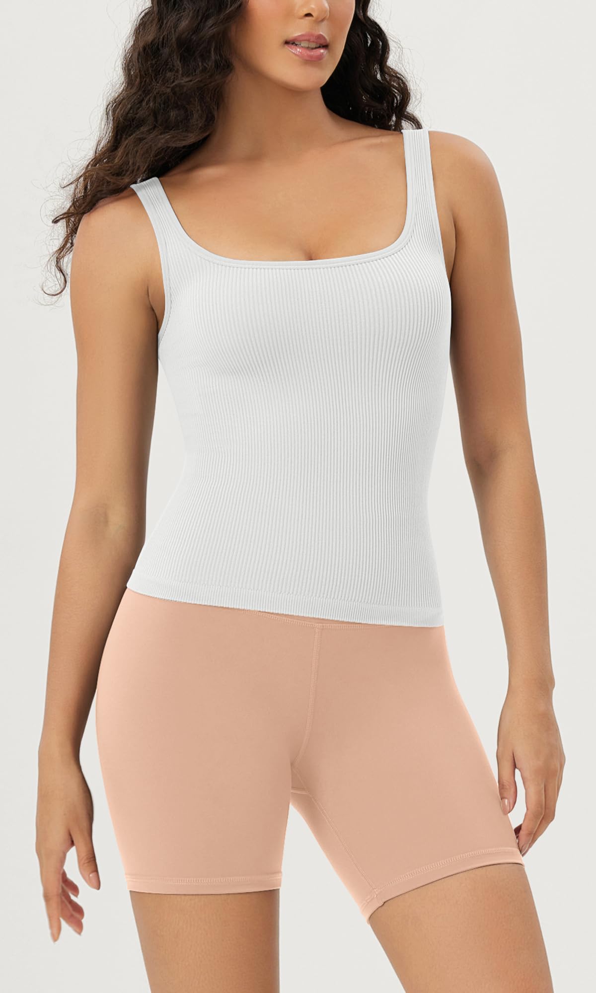 ODODOS 3-Pack Women's Seamless Square Neck Crop Tops - Ribbed Knit Soft Low Back Tank Tops for Yoga, Gym & Summer Outfits