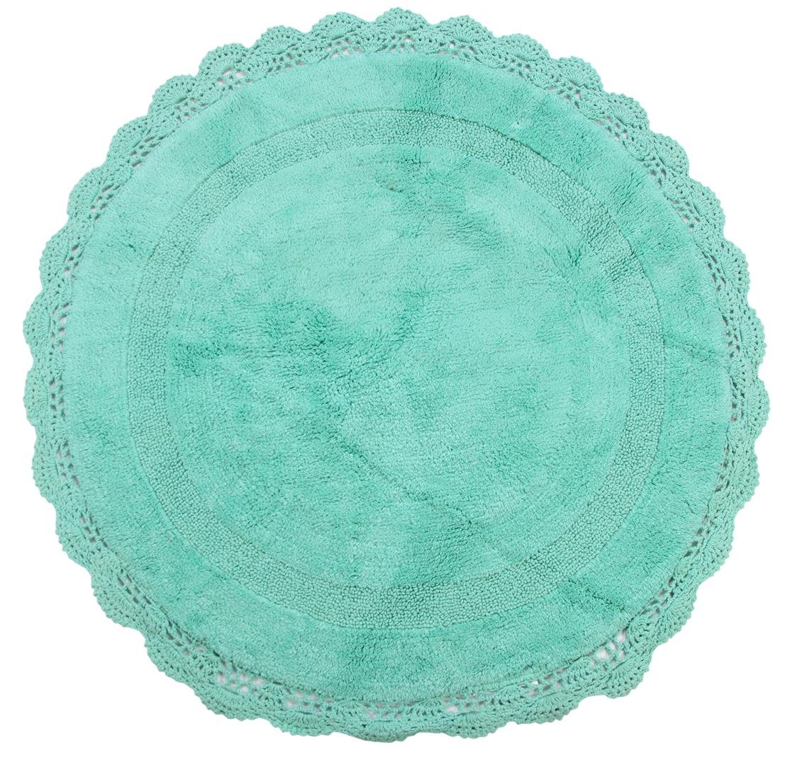 WARISI 100% Cotton Crochet Bath Rug - Soft Plush Round & Oval Non-Slip Bathroom Mat (36 Inch, Aqua Green) for Cozy Home Decor & Spa Style Bathroom