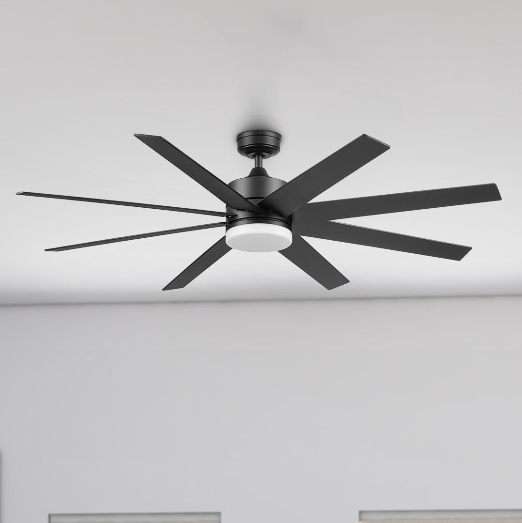 Honeywell 62 Inch Matte Black LED Ceiling Fan with Remote Control - Color Changing Smart Fan with Light Kit for Living Room, Bedroom & Home Office - Energy Efficient Quiet Cooling Fan with Modern Design