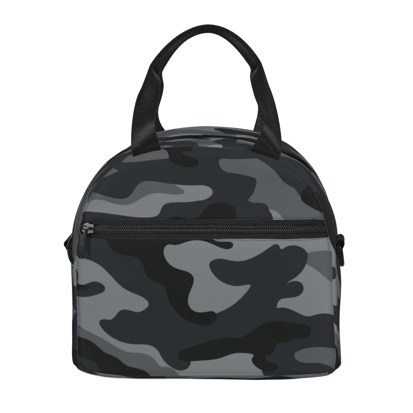 Military Camo Insulated Lunch Bag - Reusable Black Lunch Tote with Adjustable Shoulder Strap for Office, School, Picnic & Travel - Perfect for Work, Outdoor Adventures & Daily Commutes