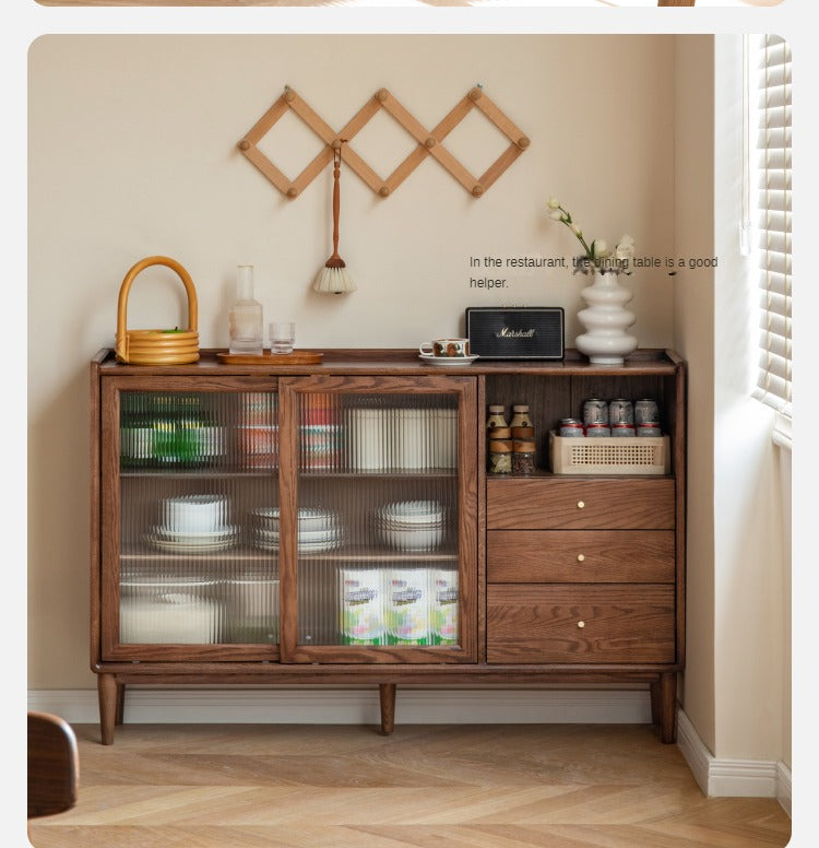 Premium Solid Wood Sideboard with Sliding Doors - Oak, Ash, Black Walnut & Cherry Options - Perfect for Dining Room Storage & Living Room Organization