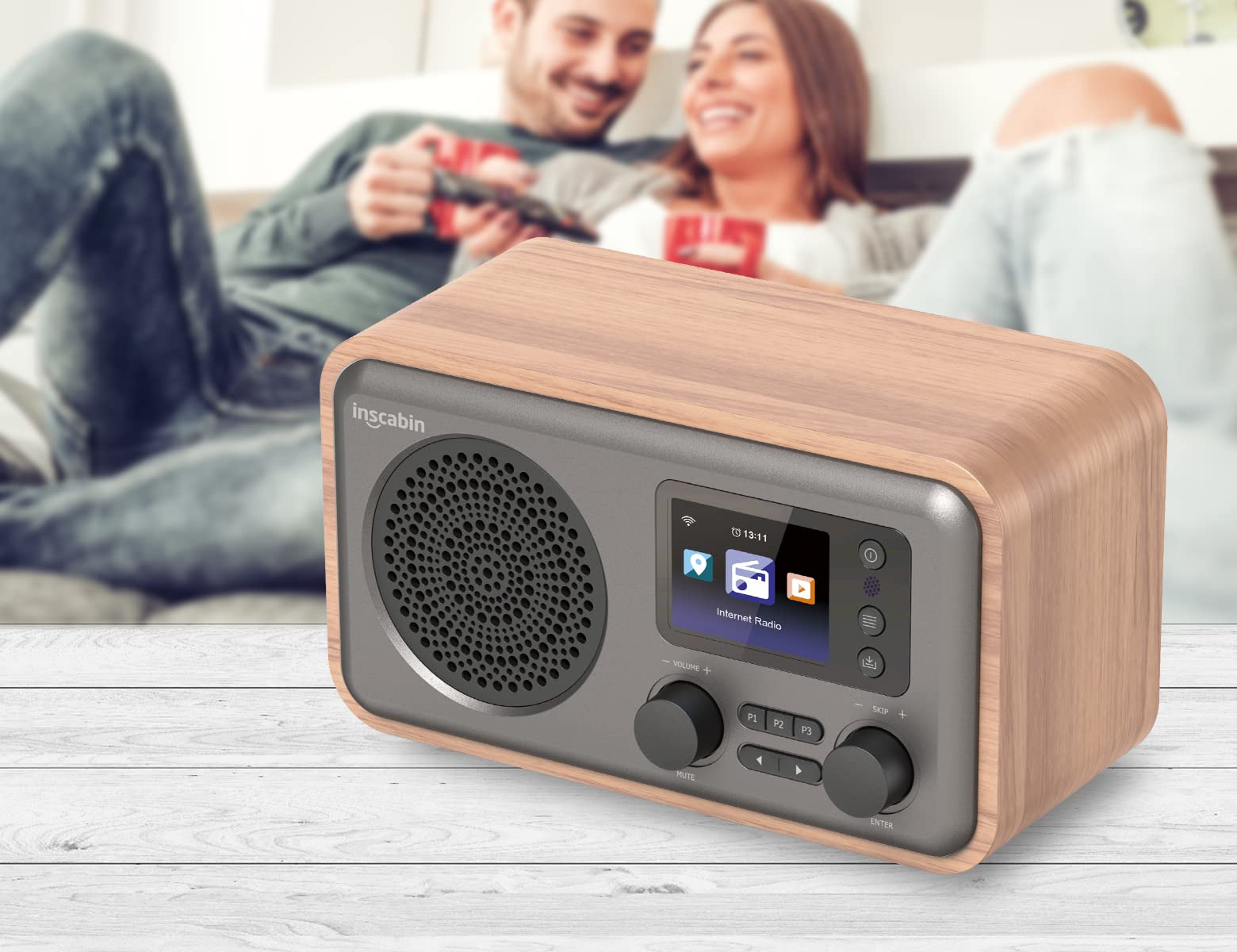 Inscabin D8 Internet DAB/DAB+ Digital Radio with Spotify Connect & Bluetooth - Wireless Streaming Radio for Home, Office, Kitchen | Cherry Wood Finish