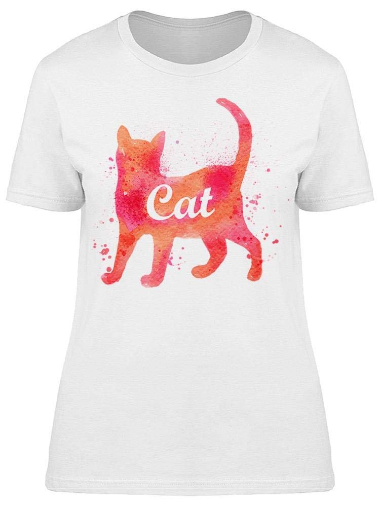 Women's Watercolor Cat Silhouette T-Shirt - Soft Cotton Casual Tee for Cat Lovers, Artistic Graphic Top for Everyday Wear & Cat-Themed Outfits