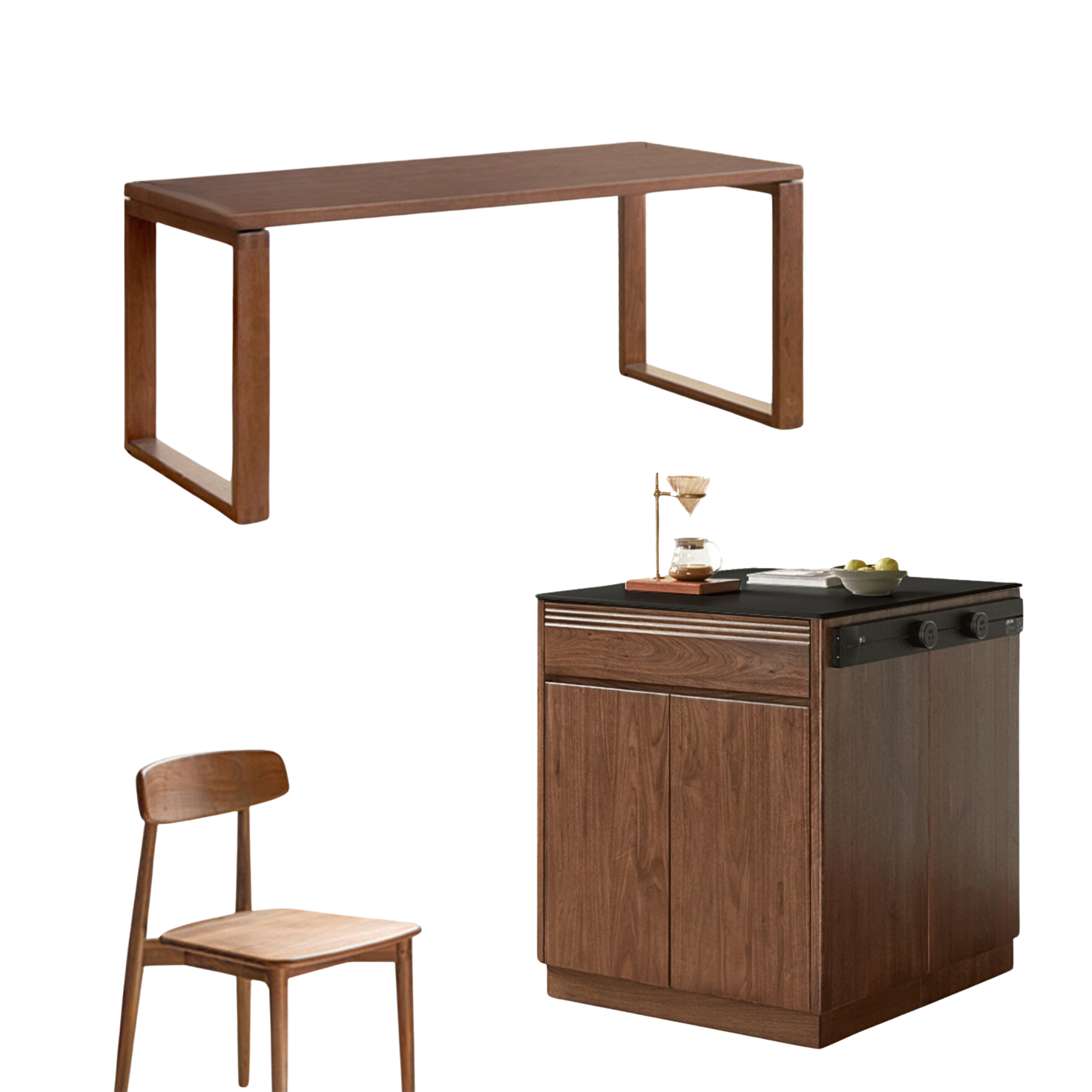 Luxury Black Walnut and Oak Solid Wood Sideboard - Elegant Kitchen Island Buffet for Dining Room & Home Decor