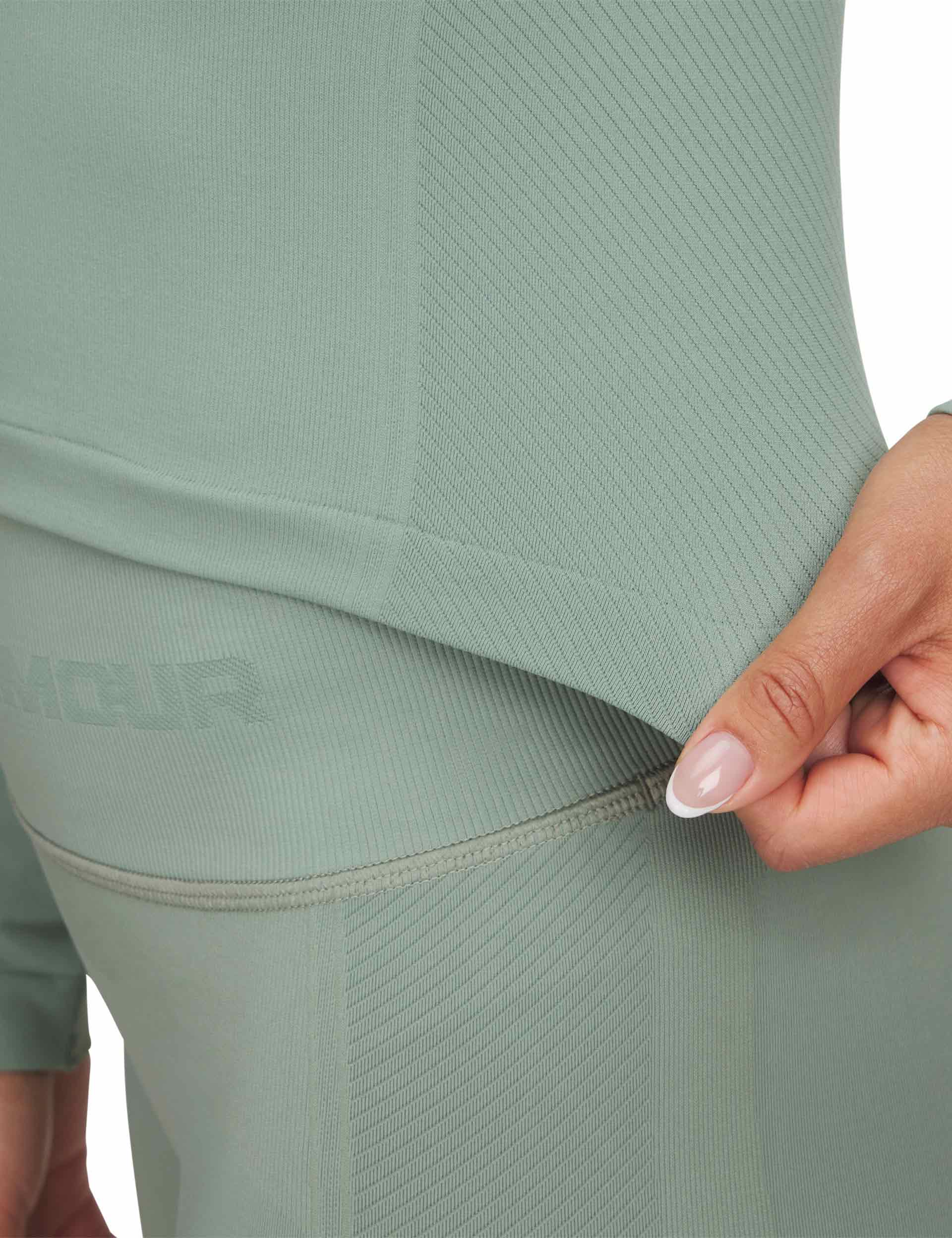 Train Seamless Long Sleeve Workout Top - Silica Green & White - Perfect for Yoga, Running & Gym Fitness Activities
