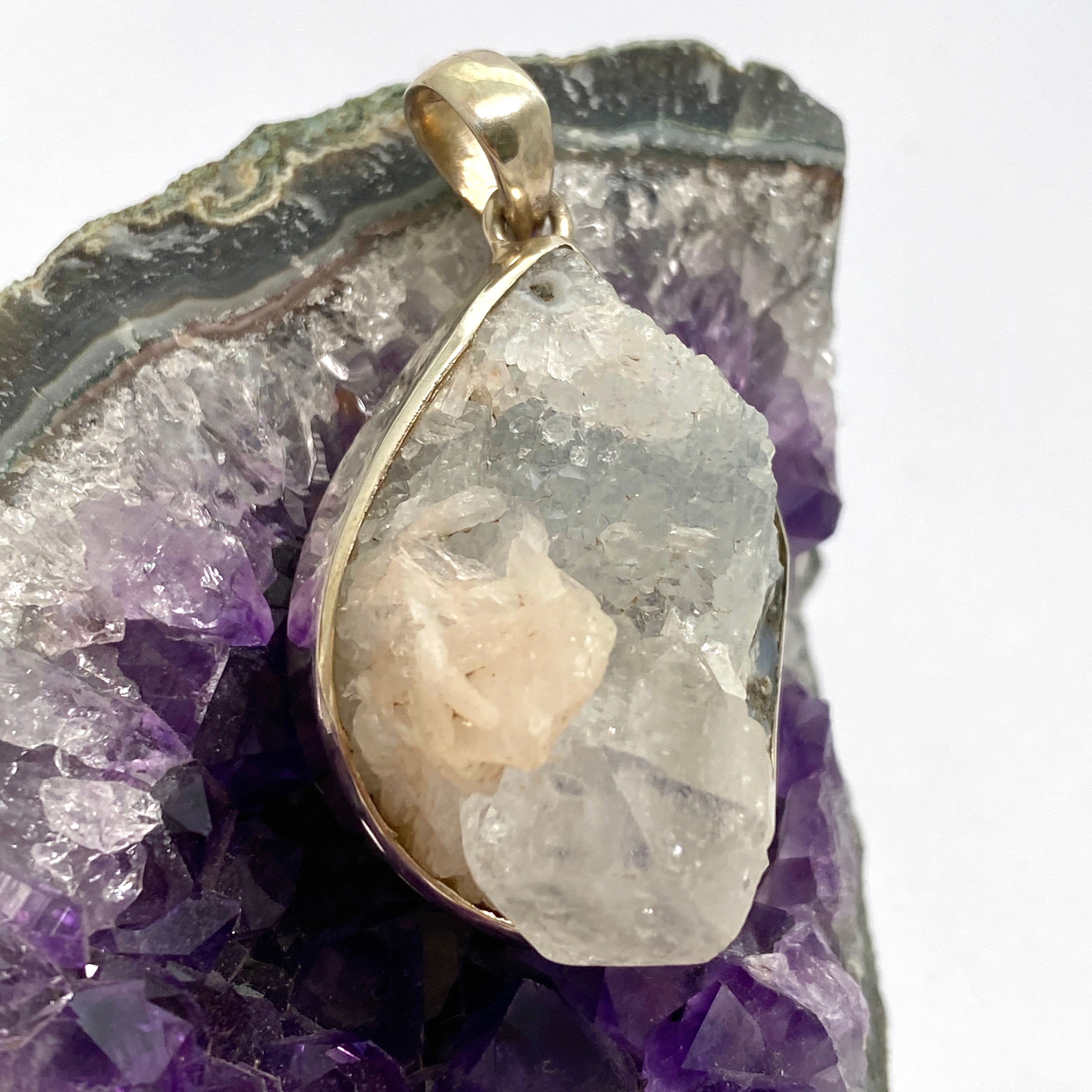 Natural Apophyllite and Stilbite Raw Crystal Pendant Necklace - Healing Stone Jewelry for Meditation, Energy Work & Spiritual Gifts (PPGJ854)