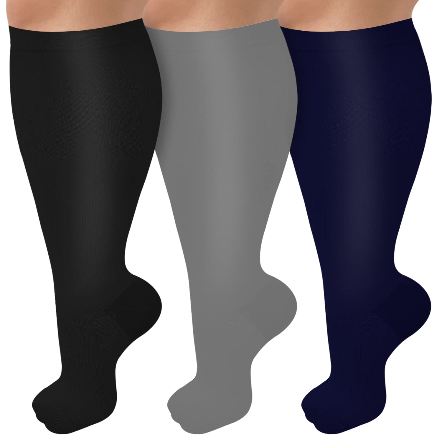 Wide Calf Compression Socks 15-20 mmHg for Women & Men - Plus Size Knee High Stockings for Nurses, Running, Travel & Varicose Vein Relief - Medical Support & Athletic Performance
