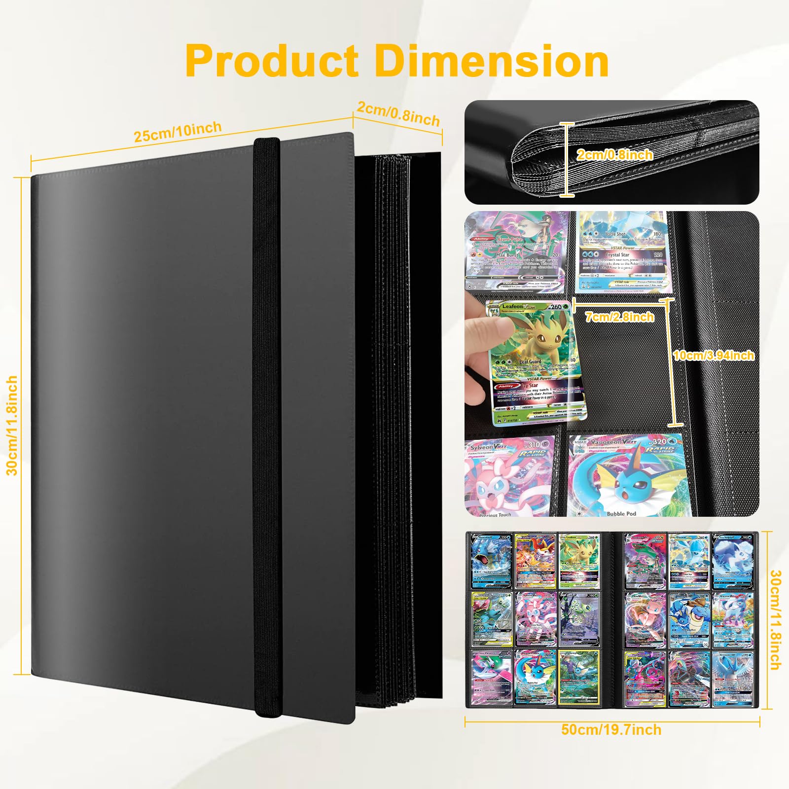 PUWOWYE Collectible Card Album - 360 Card Binder, Waterproof Trading Card Holder, Black Card Storage Book - Perfect for Pokemon, MTG, and Sports Card Collectors