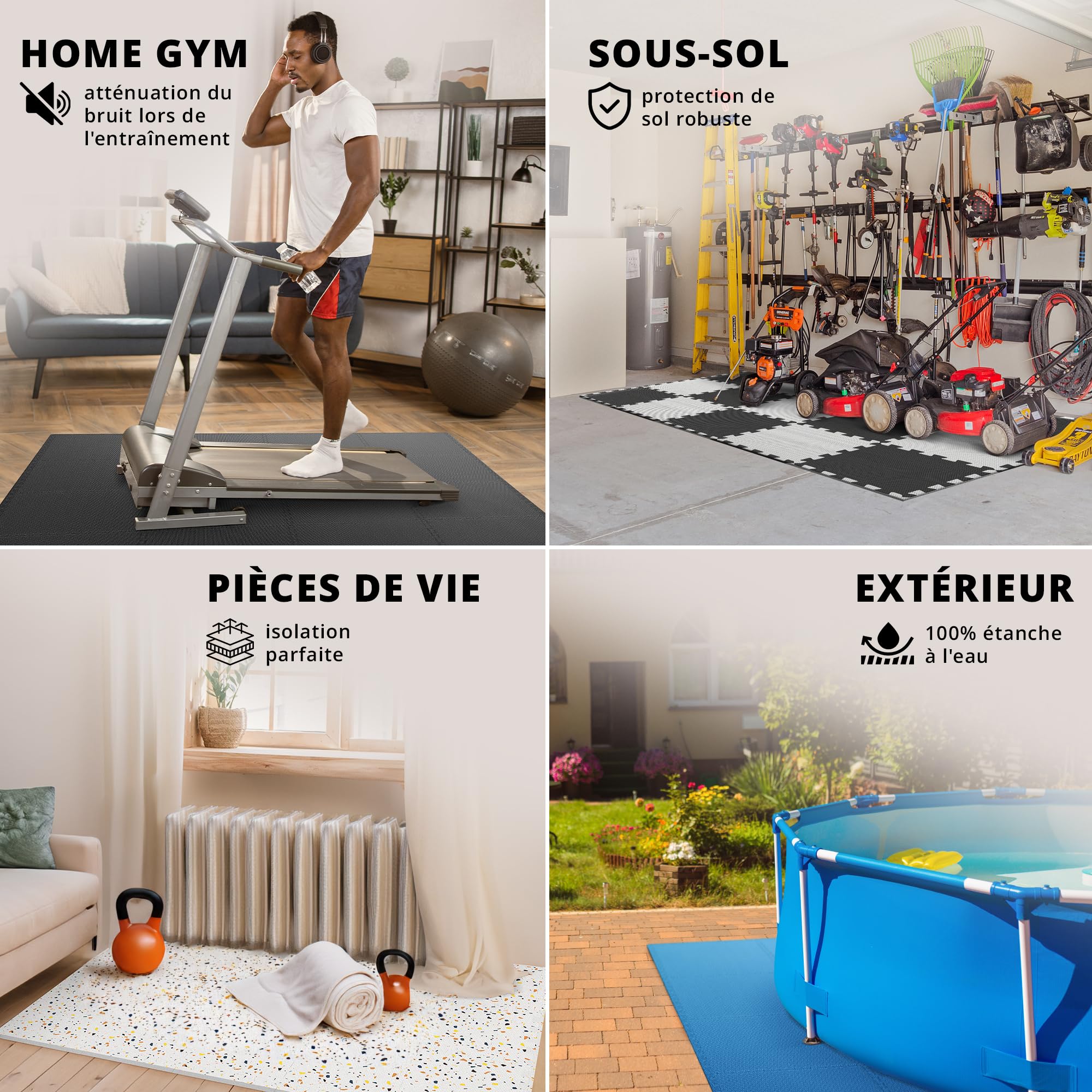 Non-Slip BPA-Free EVA Foam Exercise Floor Tiles - Interlocking Gym Mat for Home Workouts, Yoga, Garage Gym, and Poolside Safety | Durable Rubber Puzzle Mats for Fitness Equipment and Weight Bench Protection