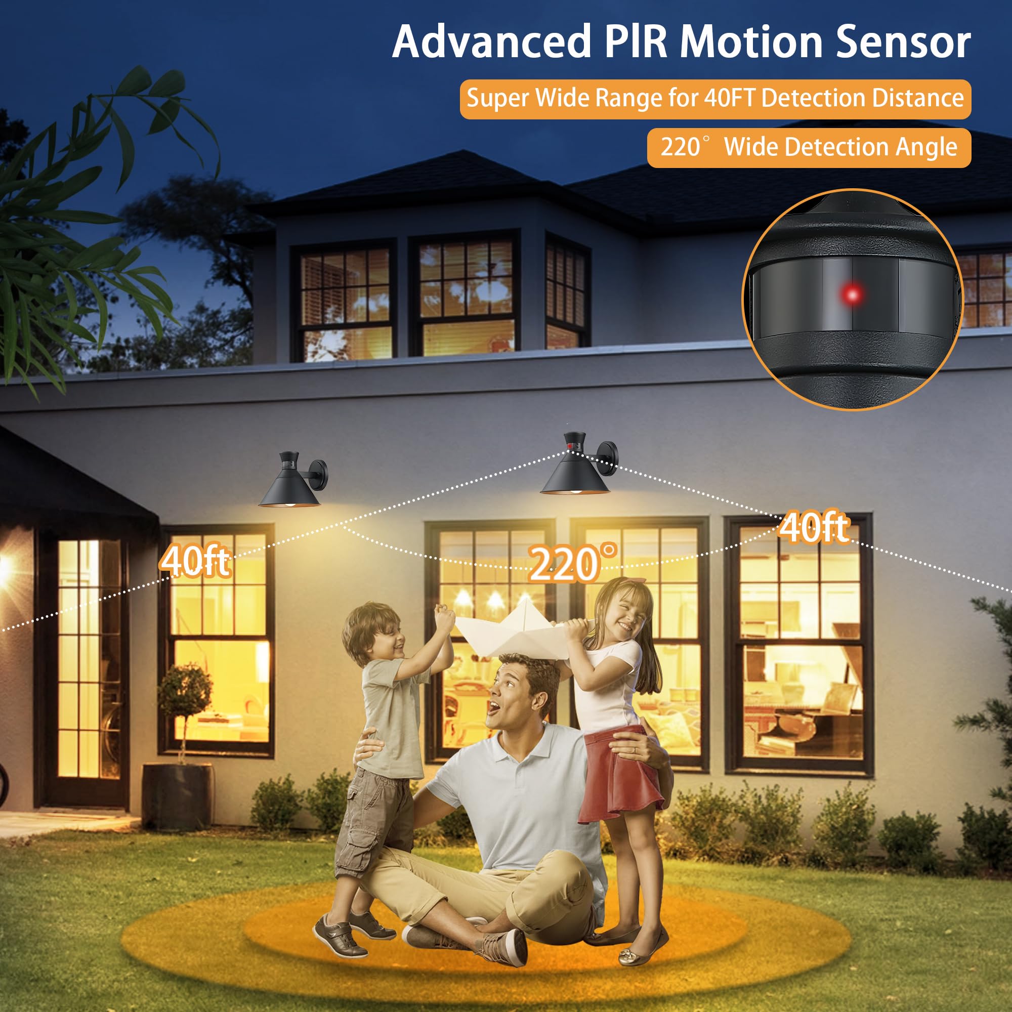 2 Pack Outdoor Motion Sensor Lights - 10 Inch Waterproof Anti-Rust Wall Lights with Dusk to Dawn Sensor for Patio, Garage, Porch, Barn, Garden & Backyard (Bulbs Included) - Perfect for Home Security & Nighttime Illumination