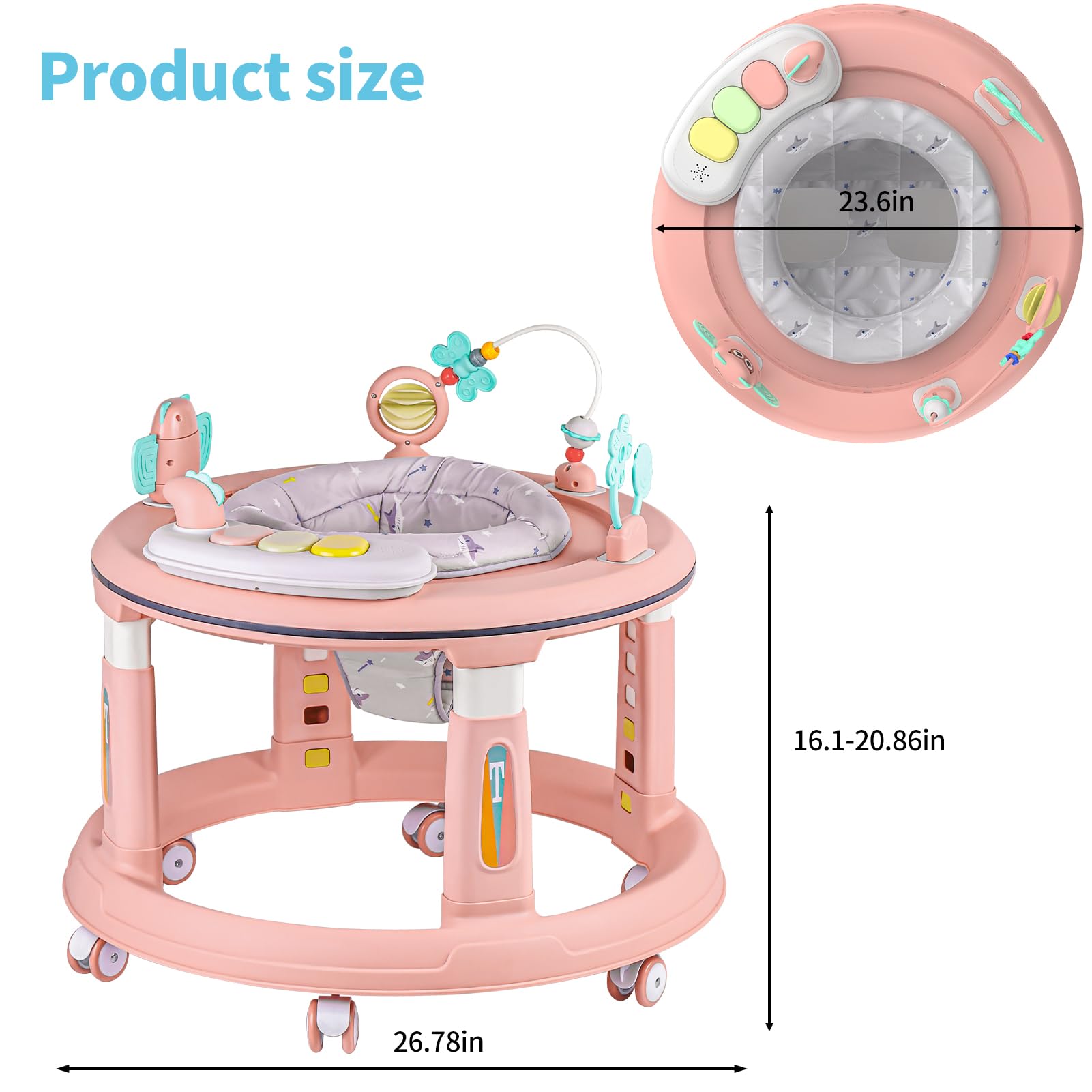 360° Swivel Baby Walker with Music & Lights - Adjustable Height Activity Center for Infants 6-12 Months | Detachable Toys, Bounce Foot Pad | Perfect for Learning to Walk & Indoor Playtime