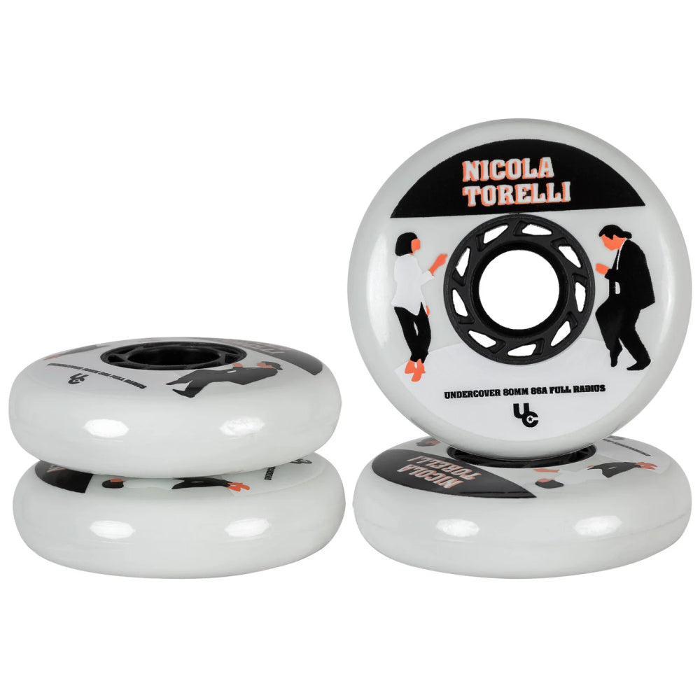 Undercover Movies Nicola Torelli 80mm/86a White Skateboard Wheels - 4 Pack - Perfect for Street Skating and Smooth Rides