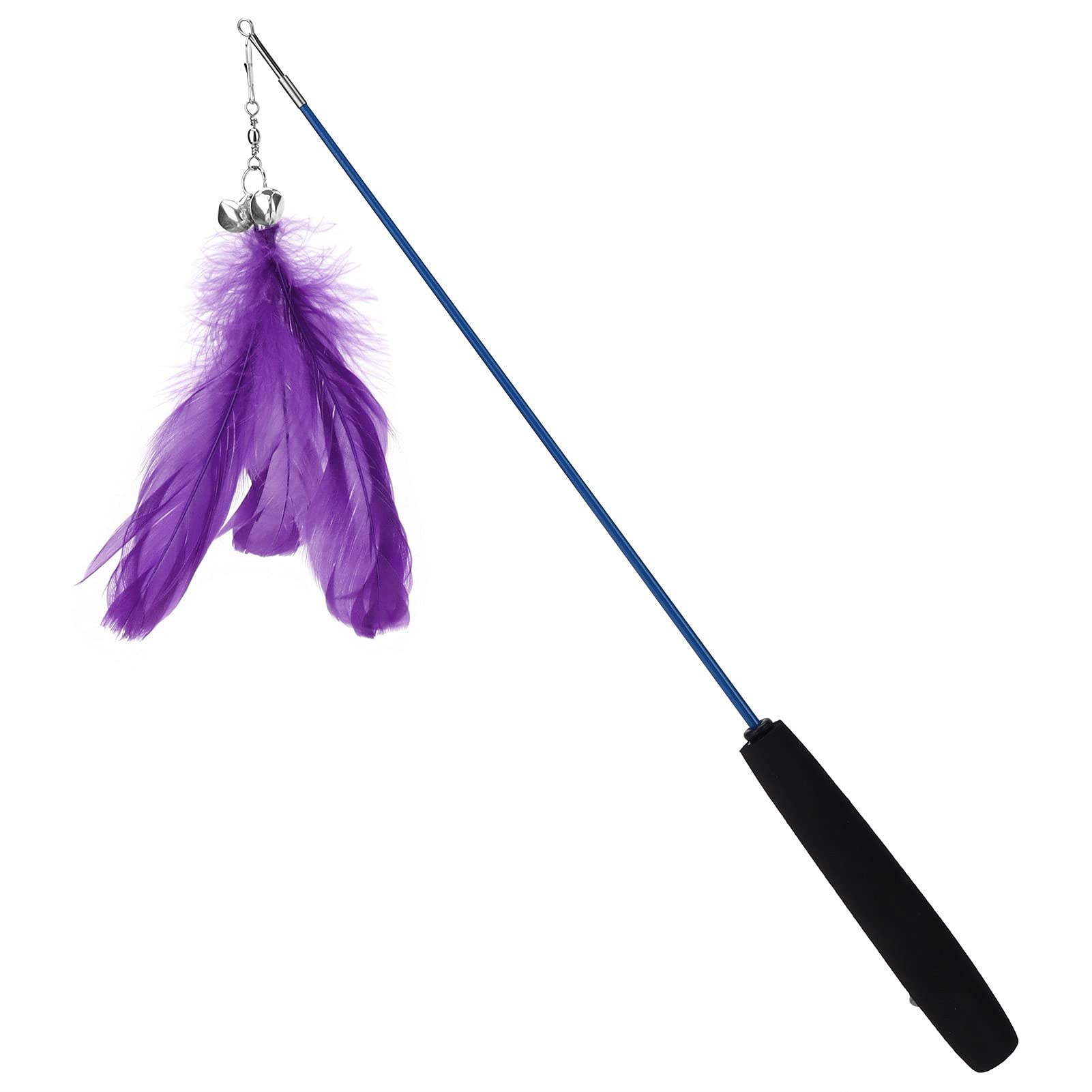 Durable Cat Feather Wand Toy with Bells - Interactive Bite-Resistant Kitten Teaser for Indoor Play, Exercise & Bonding (Purple) - Perfect for Playtime, Training & Stimulating Natural Hunting Instincts