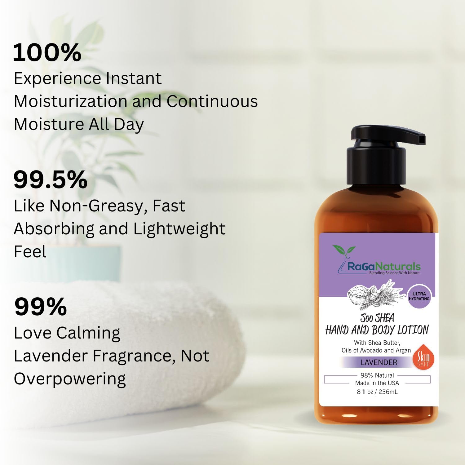 RaGaNaturals Lavender Shea Butter Body Lotion 8oz - Moisturizing Face & Body Cream with Natural Lavender Oil, Soothing Mint Lip Balm - Perfect for Dry Skin Care, Relaxation & Daily Hydration