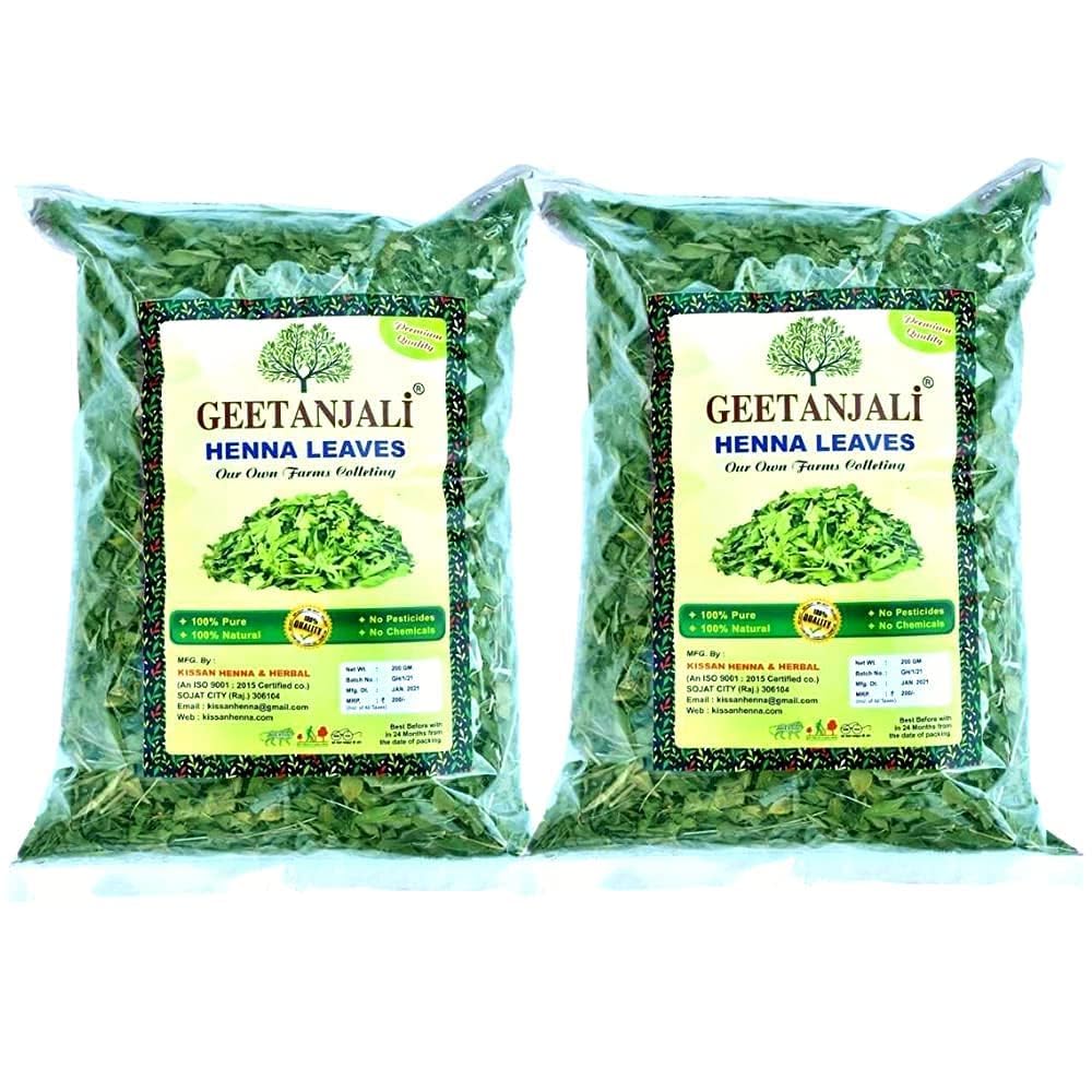 100% Organic Geetanjali Henna Mehandi Leaves for Natural Hair Coloring - Chemical-Free Herbal Hair Dye (400g) | Safe for Hands & Gray Coverage - Perfect for DIY Hair Care & Bridal Mehndi Designs