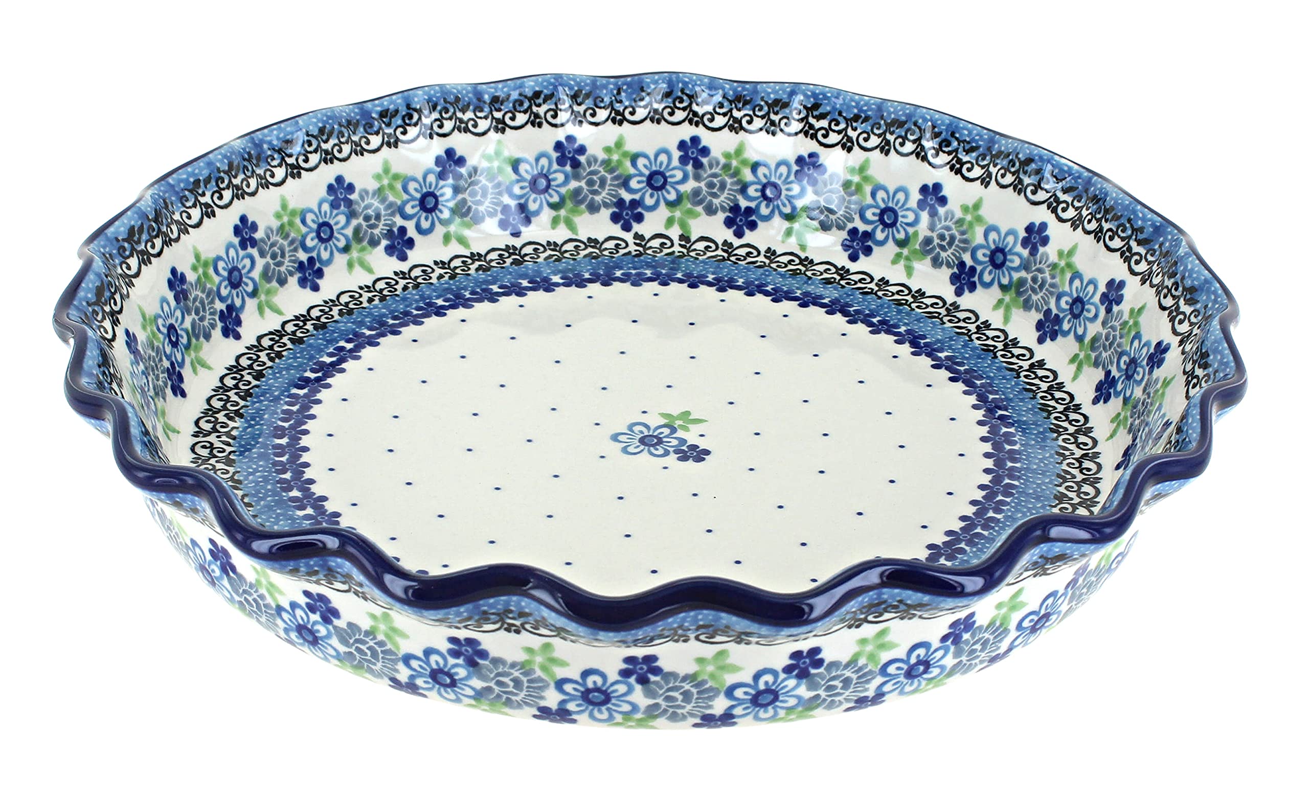 Blue Rose Polish Pottery Eliza Pie Plate - Handmade Ceramic Baking Dish for Pies, Quiches & Desserts | Perfect for Holiday Baking, Dinner Parties & Gift Giving