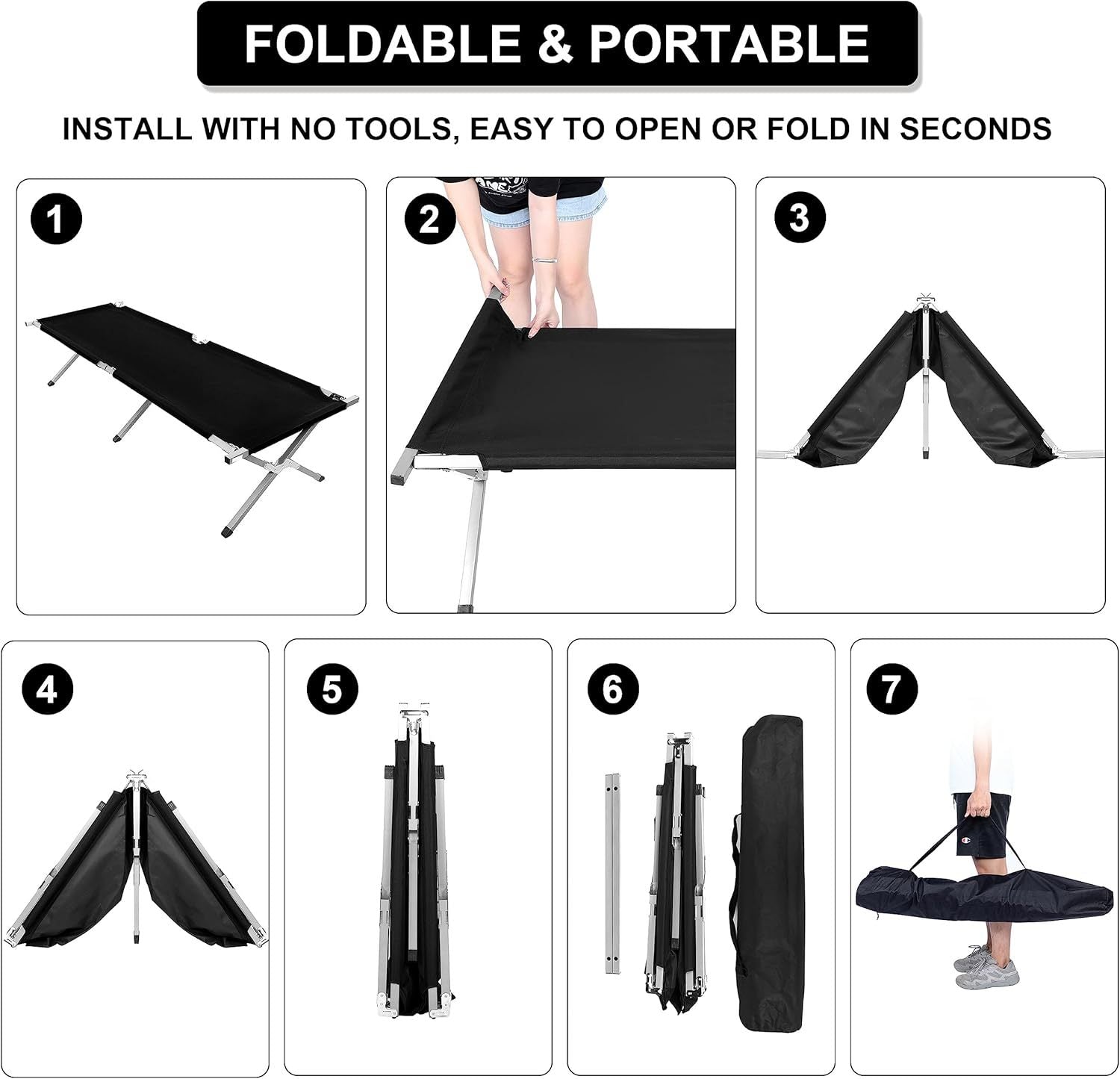 Portable Camping Cot for Adults - Lightweight Folding Cot Bed with Storage Bag - Perfect for Outdoor Camping, Hiking, Travel & Office Naps - Easy Setup - Compact & Durable - 1 Pack
