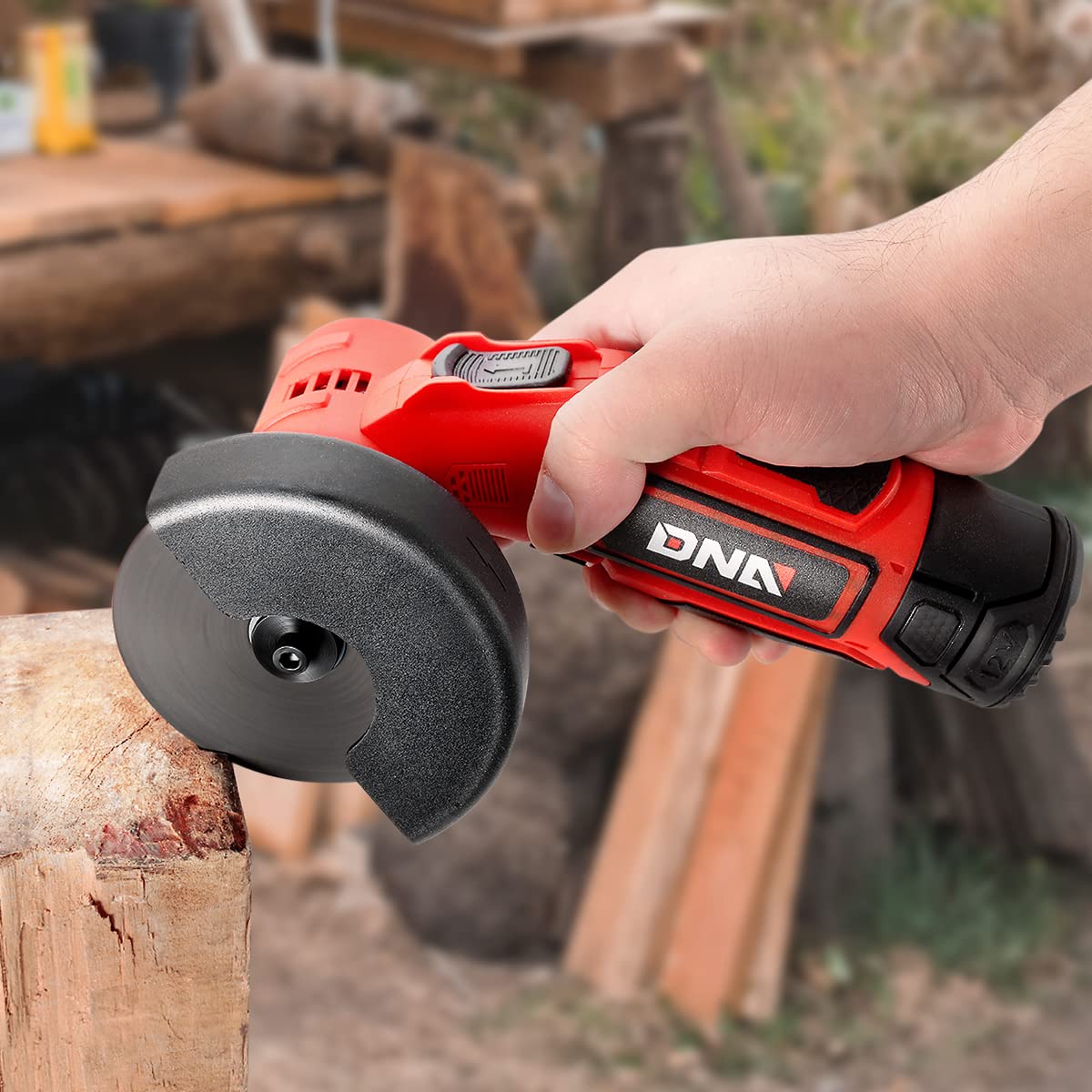 DNA MOTORING 12V Cordless Angle Grinder with Variable Speed & Spindle Lock - Dry Cutting & Rough Grinding Power Tool (Red, Battery Not Included) - Perfect for Metalworking, Wood Carving & DIY Home Projects