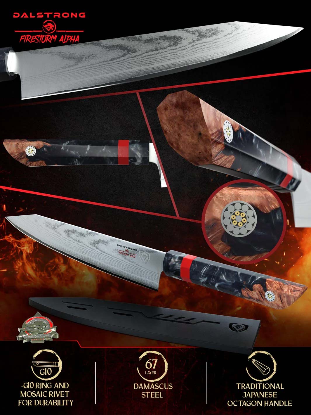 Premium Dalstrong Firestorm Alpha Series 8-Inch Chef's Knife - High Carbon German Steel, Ergonomic Handle - Perfect for Slicing, Dicing & Chopping Vegetables, Meat & Fish in Professional Kitchens & Home Cooking
