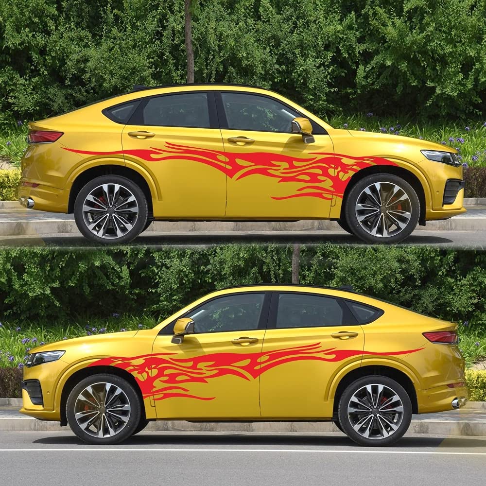 2pcs Black Car Vinyl Decal Graphics - Side Flame Element Stickers for All Car Models | Luopan Car Decals for Customization & Personalization