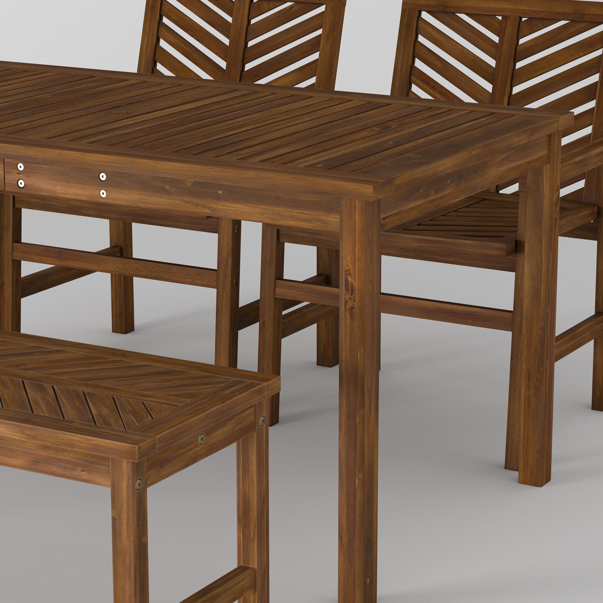 Walker Edison 5-Piece Outdoor Wood Chevron Patio Dining Set - All-Weather Dark Brown Table, Chairs & Bench for Backyard, Garden, Poolside & Balcony | Perfect for Outdoor Entertaining & Relaxation