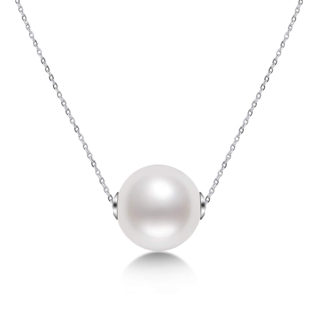 18K Gold White Pearl Pendant Necklace - 9.5-10mm Freshwater Cultured Single Pearl Jewelry for Women, Wife, Mom | Valentine's Day, Anniversary, Birthday Gift | Elegant Necklace for Wedding, Party & Special Occasions (White Gold/Yellow Gold)