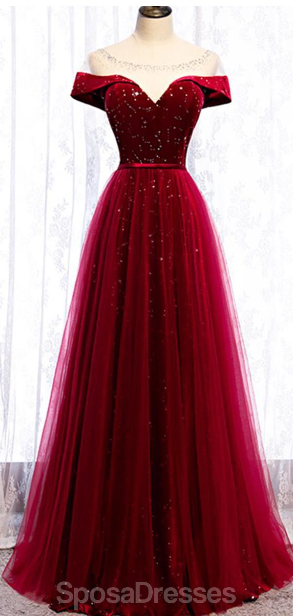 Elegant Red Sparkly Tulle Cap Sleeve Long Prom Dress for Evening Party | Formal Gown for Homecoming, Ball & Special Occasions | Style 12329