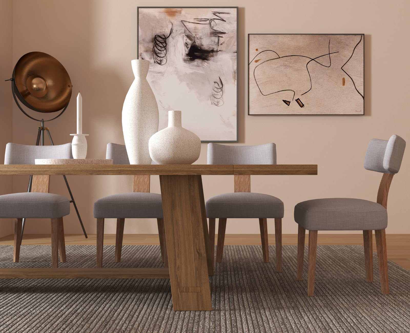 CIMOTA Mid Century Modern Upholstered Dining Chairs Set of 2 - Linen Grey Farmhouse Kitchen & Dining Room Chairs with Wood Frame & Curved Backrest - Perfect for Small Spaces, Breakfast Nooks & Cozy Dining Areas